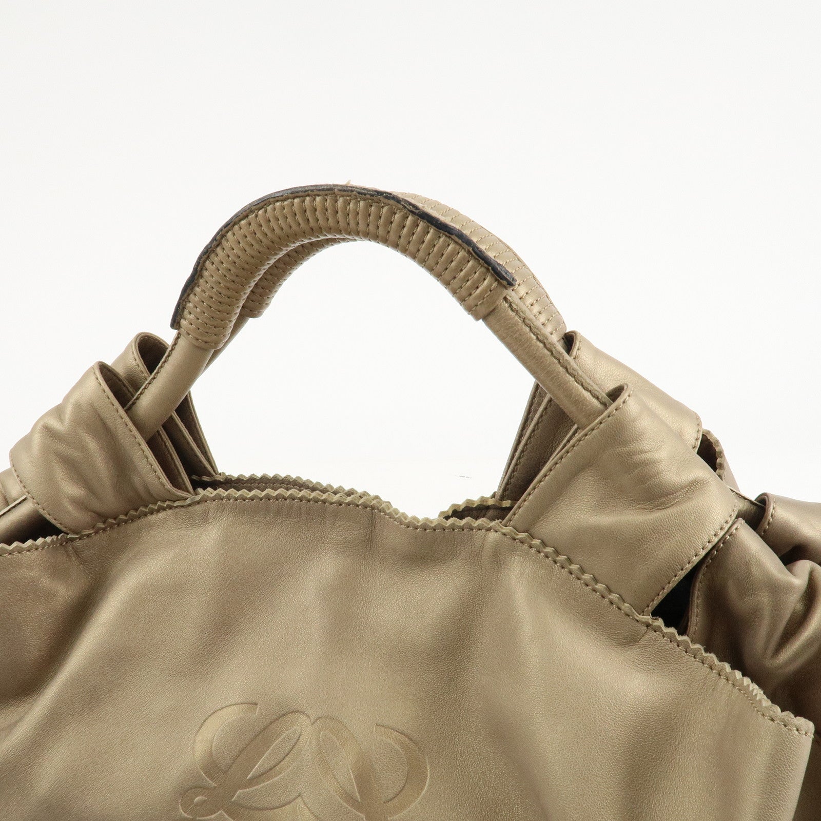 LOEWE Anagram Leather Nappa Aire Hand Bag Gold Used