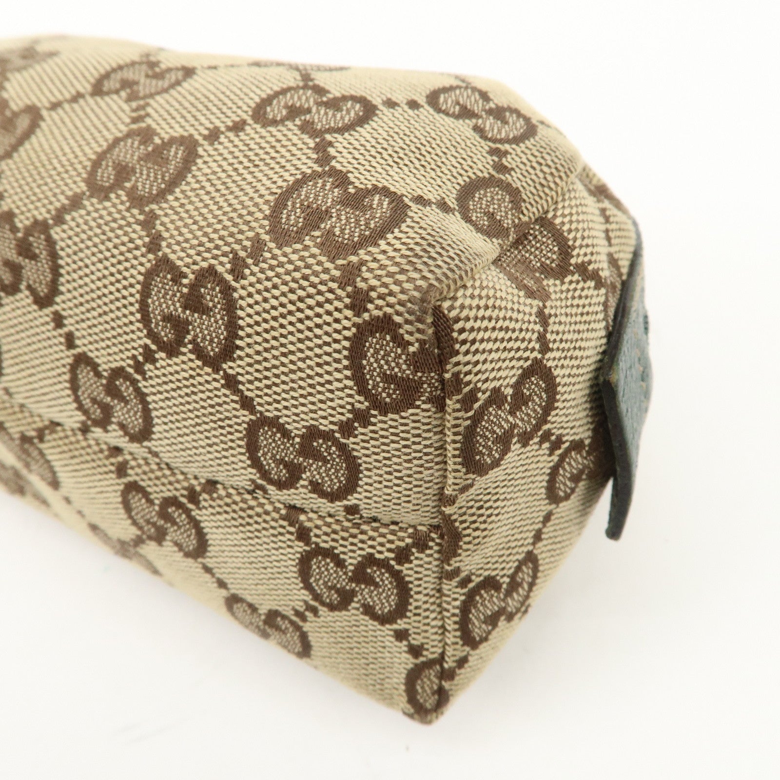 GUCCI GG Canvas Leather Cosmetic Pouch Beige Green 29596