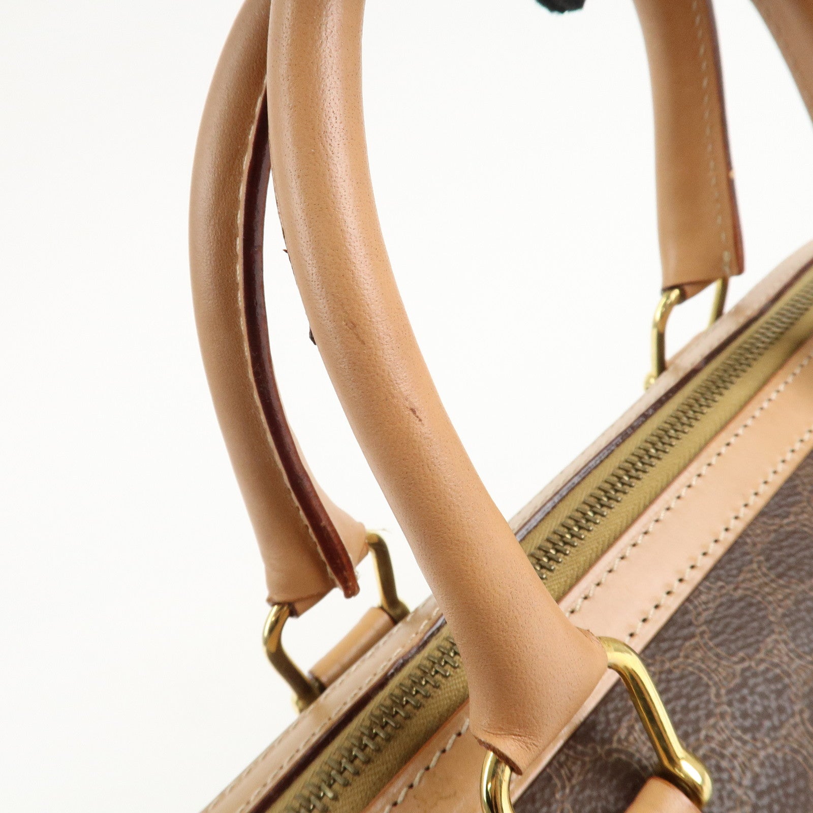 CELINE Macadam PVC Leather Boston Bag Hand Bag Brown Used