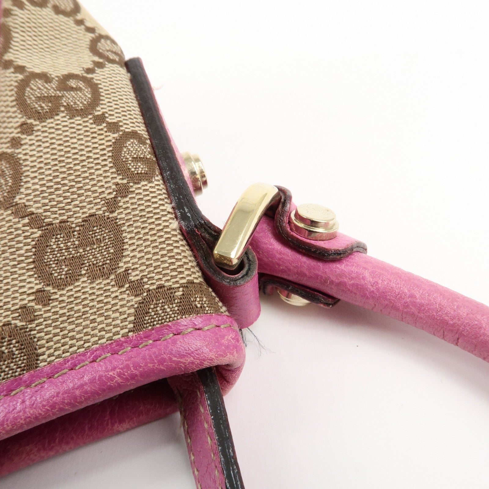 GUCCI Abbey GG Canvas Leather Shoulder Bag Pink Beige 130939