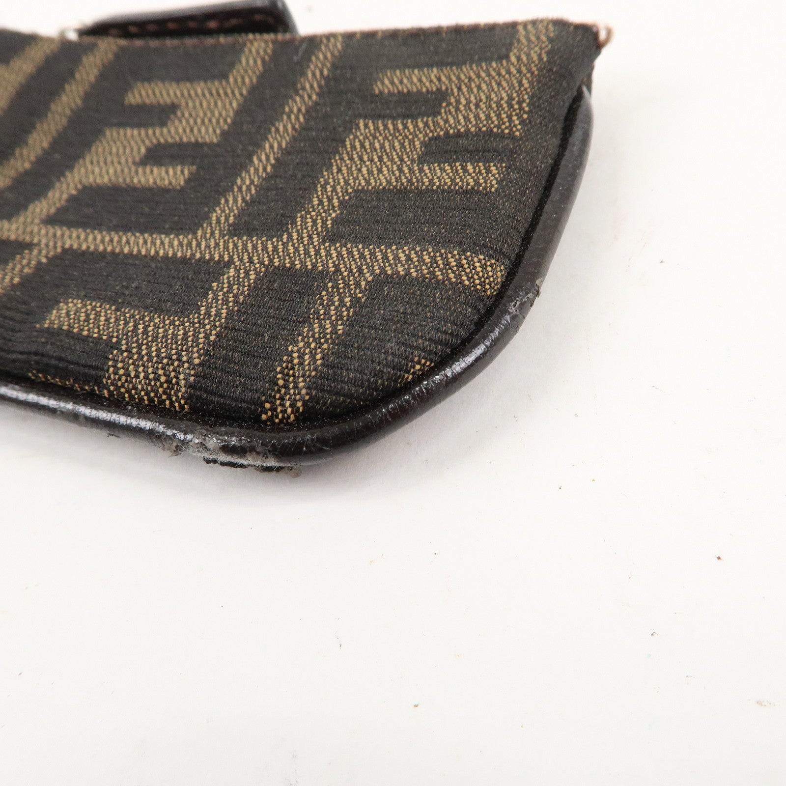 FENDI Zucca Canvas Leather Coin Purse Brown Black