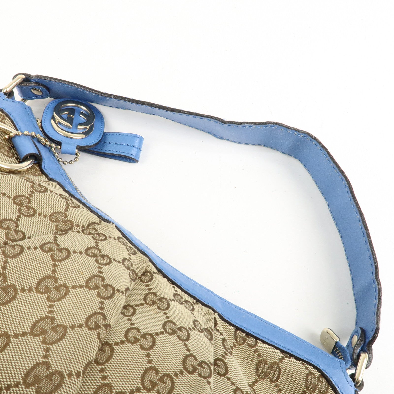 Gucci Sukey GG Canvas Leather Shoulder Bag Beige Light Blue 232955