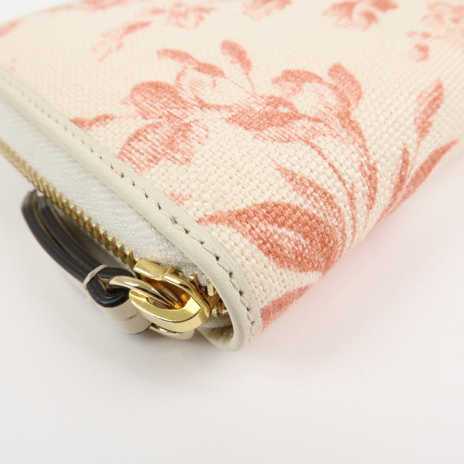 GUCCI GG Marmont Canvas Leather Floral Pattern Round Zipper Wallet