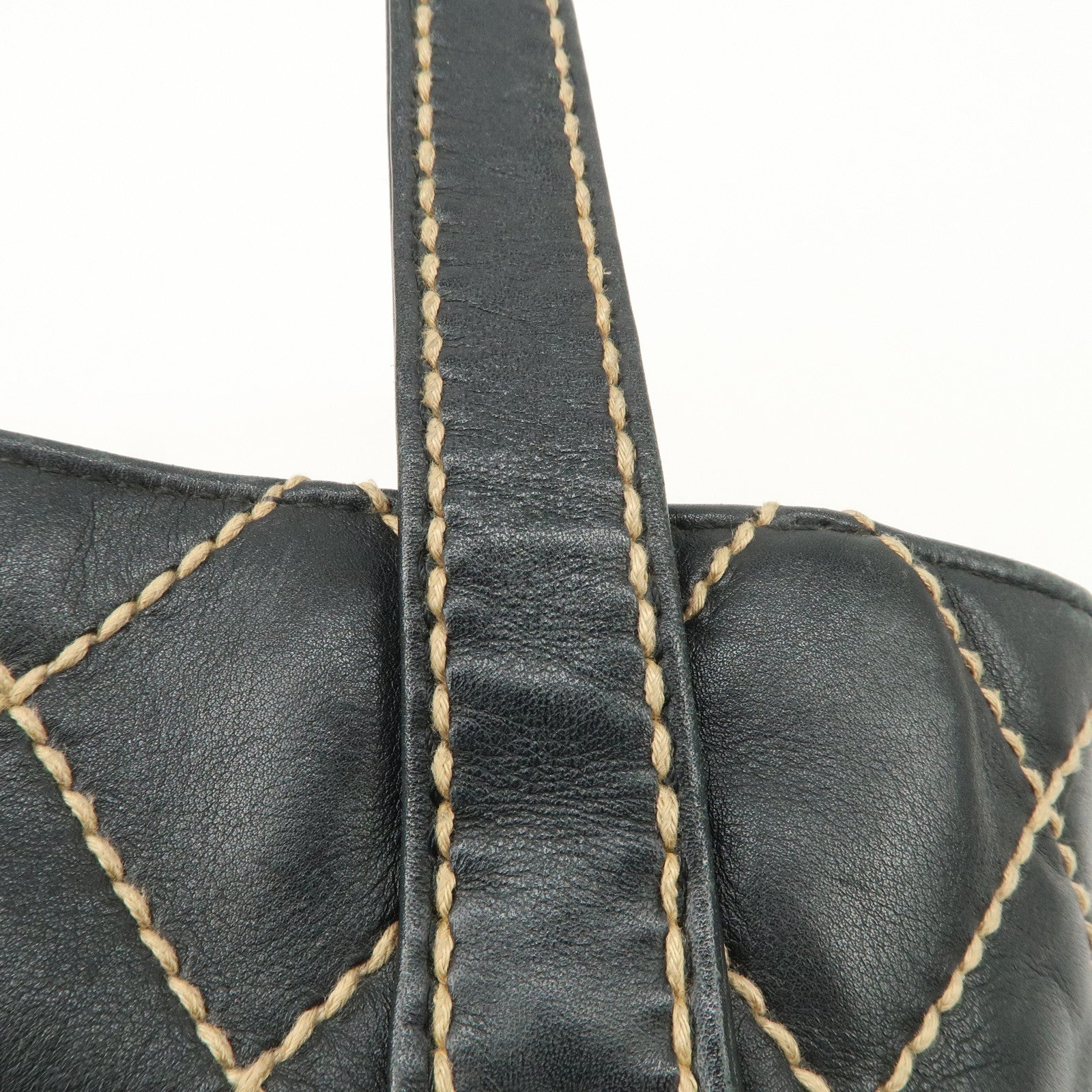 CHANEL Wild Stitch Lamb Skin Tote Bag Hand Bag Black A18126 Used