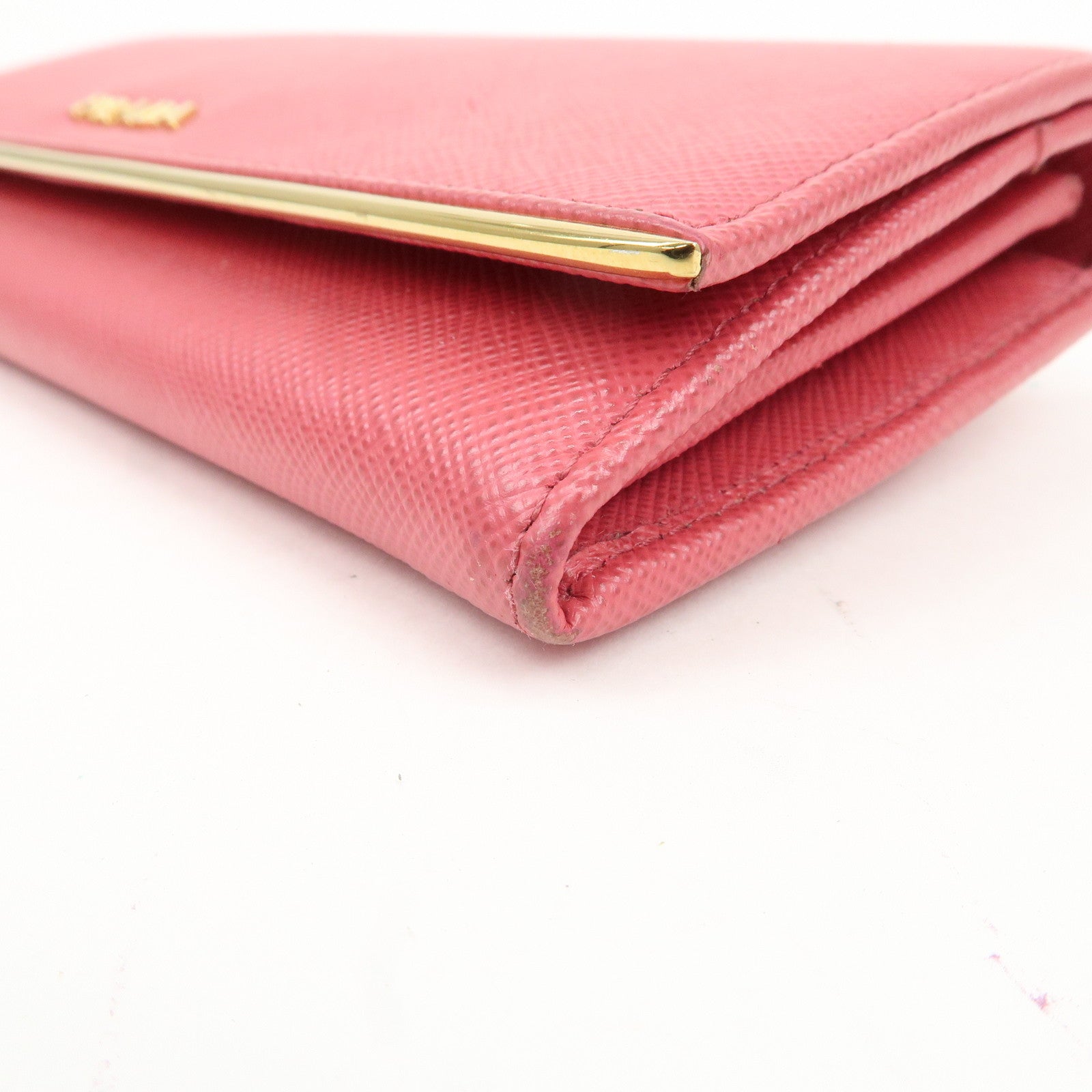 PRADA Saffiano Leather Bi Fold Long Wallet Pink 1MH132