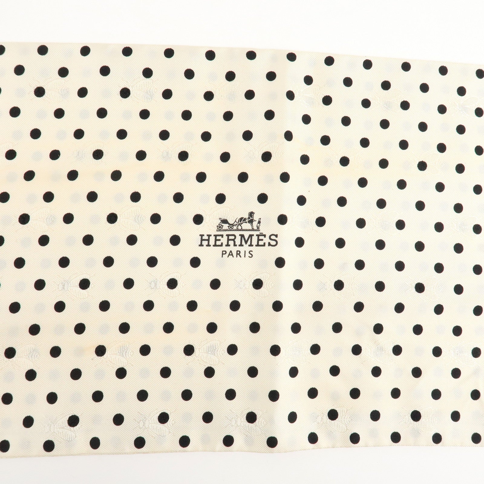 HERMES Silk 100% Maxi Twilly Dot Bee White Black