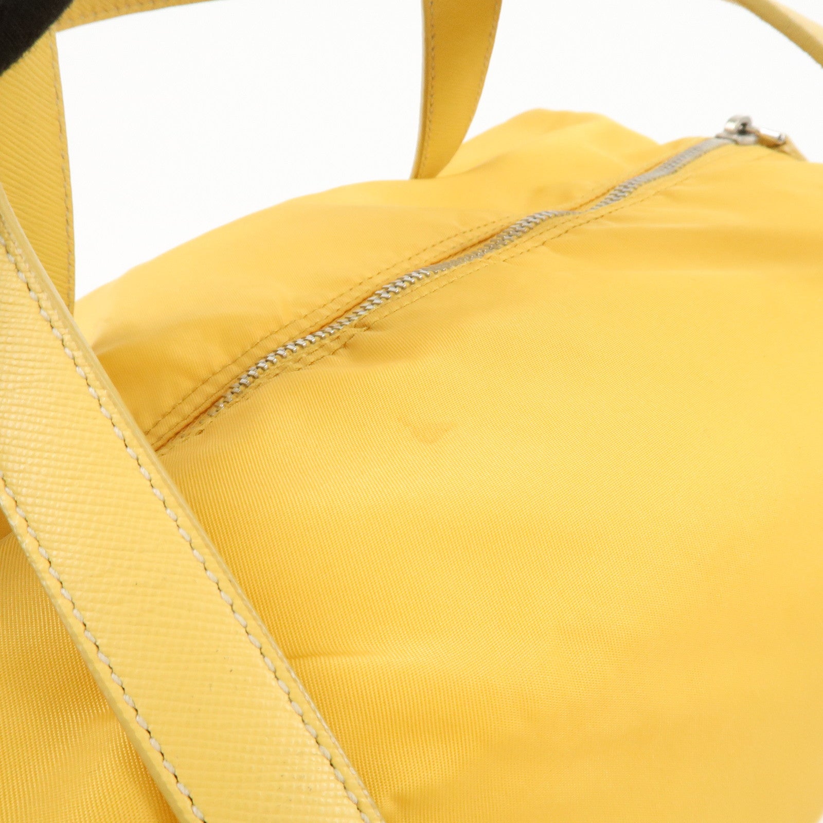 PRADA Logo Nylon Leather Boston Bag Shoulder Bag Yellow Silver Used