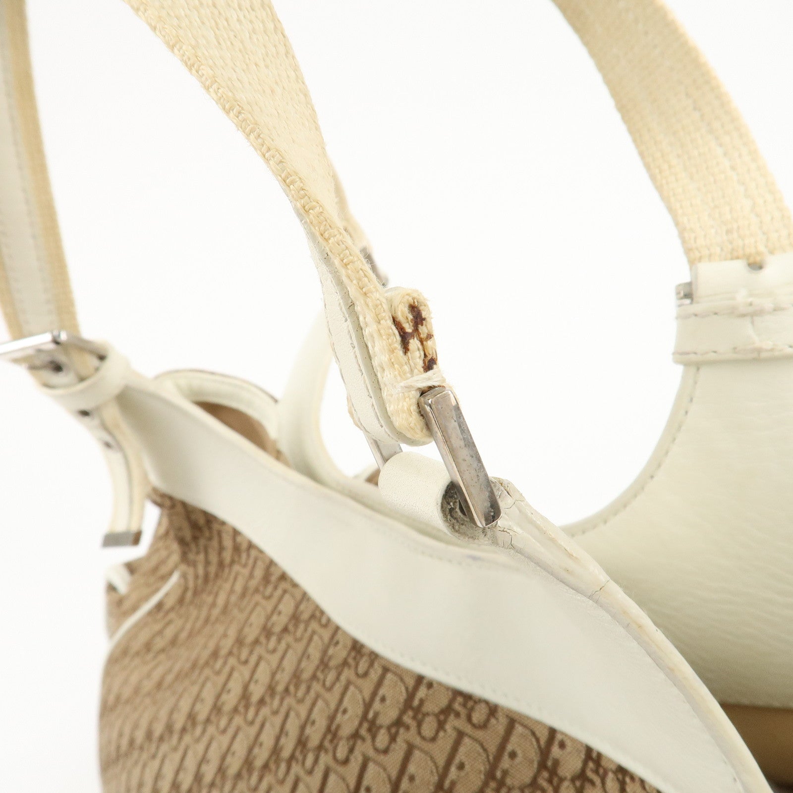 Christian Dior Canvas Leather Tote Bag Beige White