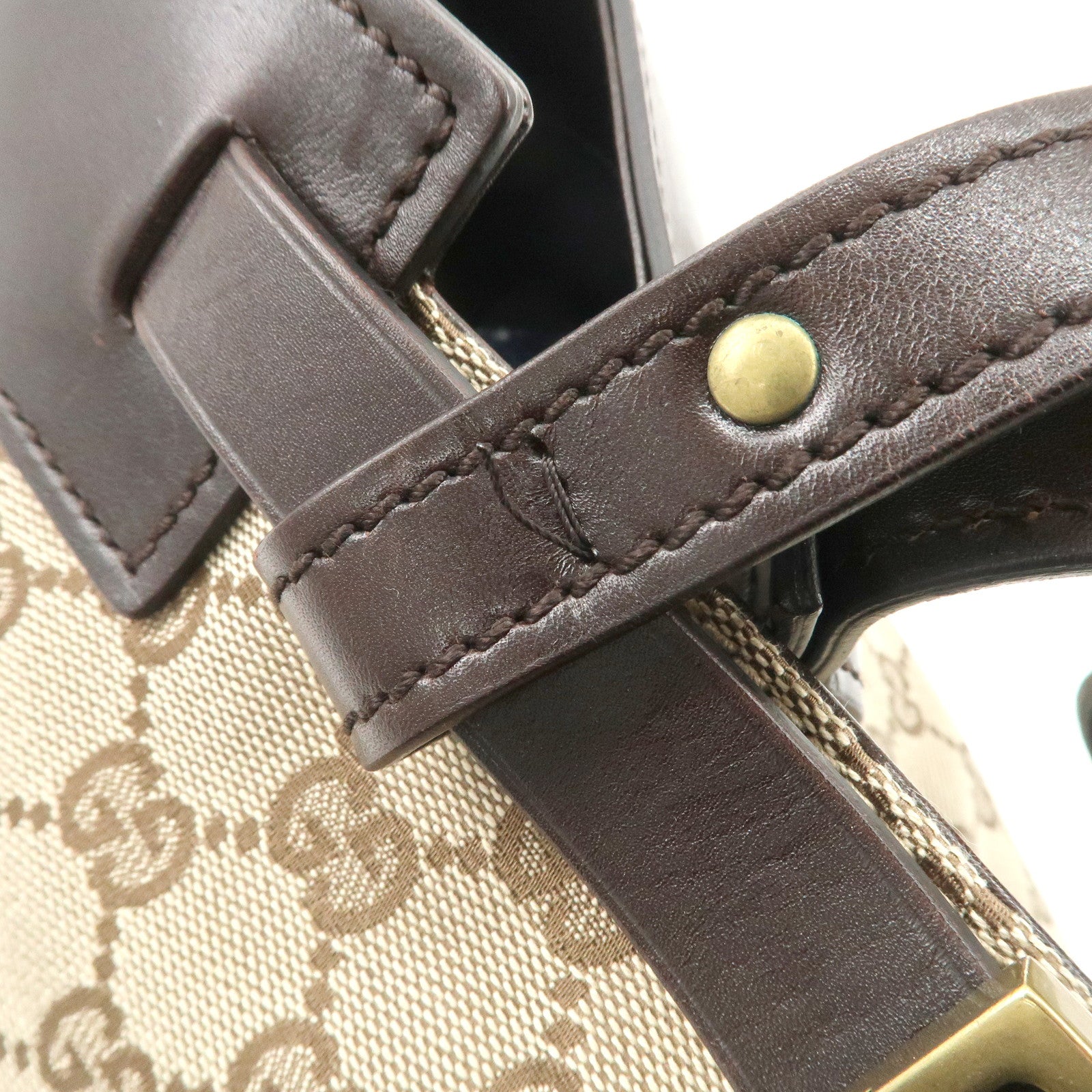 GUCCI GG Canvas Leather Tote Bag Beige Dark Brown 106251 Used