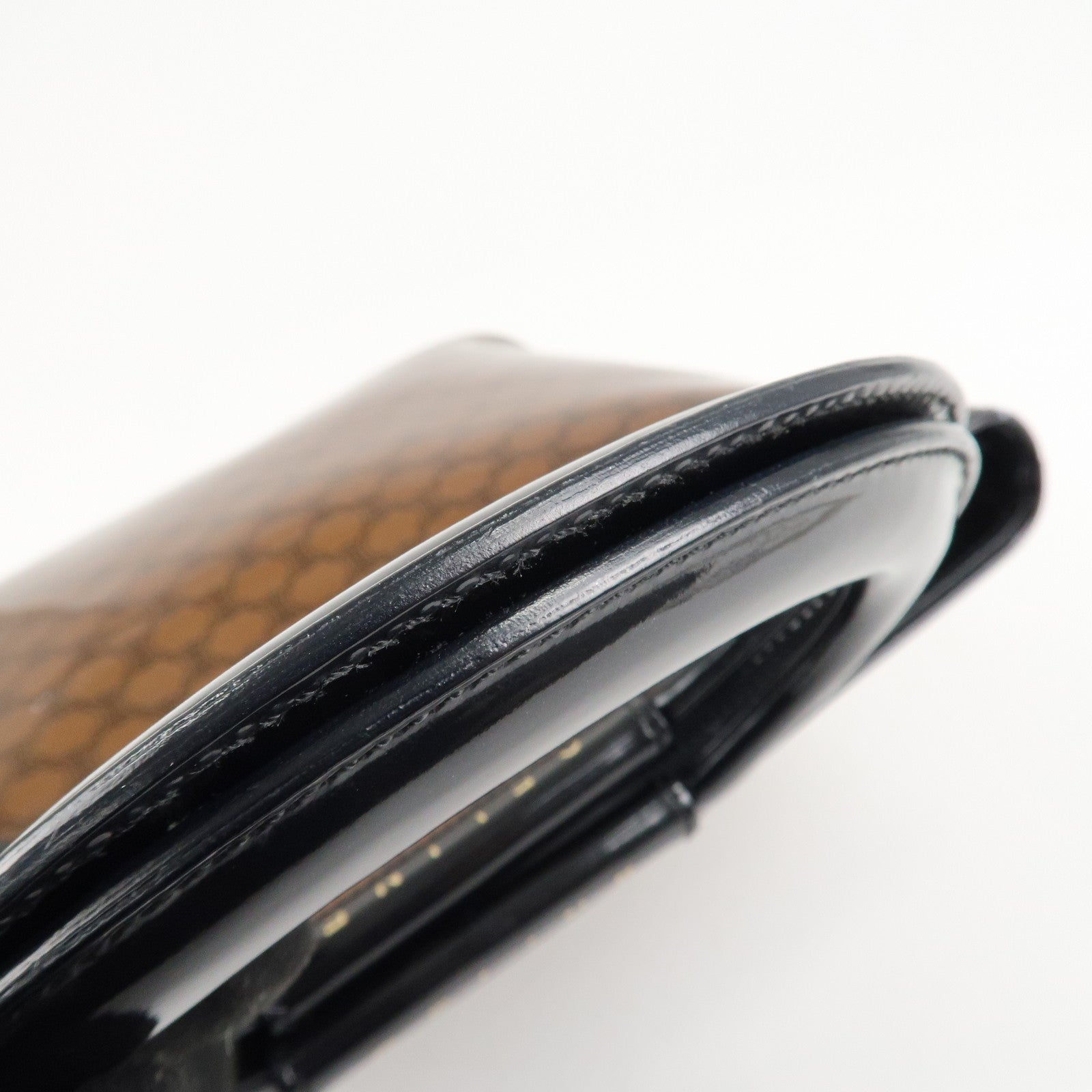 CELINE Macadam Patent Leather Mini Tote Bag Hand Bag Brown Black Used