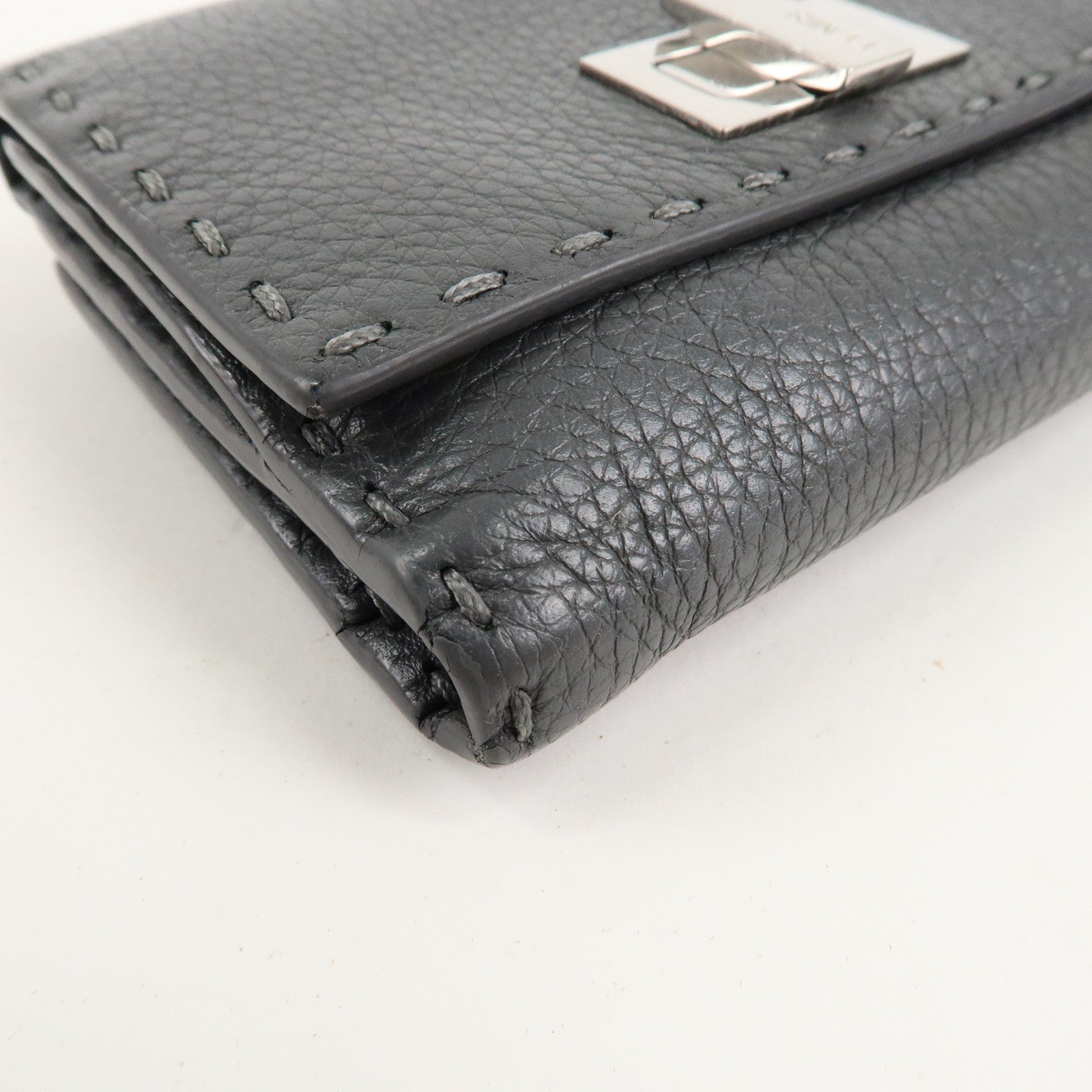 FENDI Selleria Leather Peekaboo Bi-fold Wallet Gray 8M0359