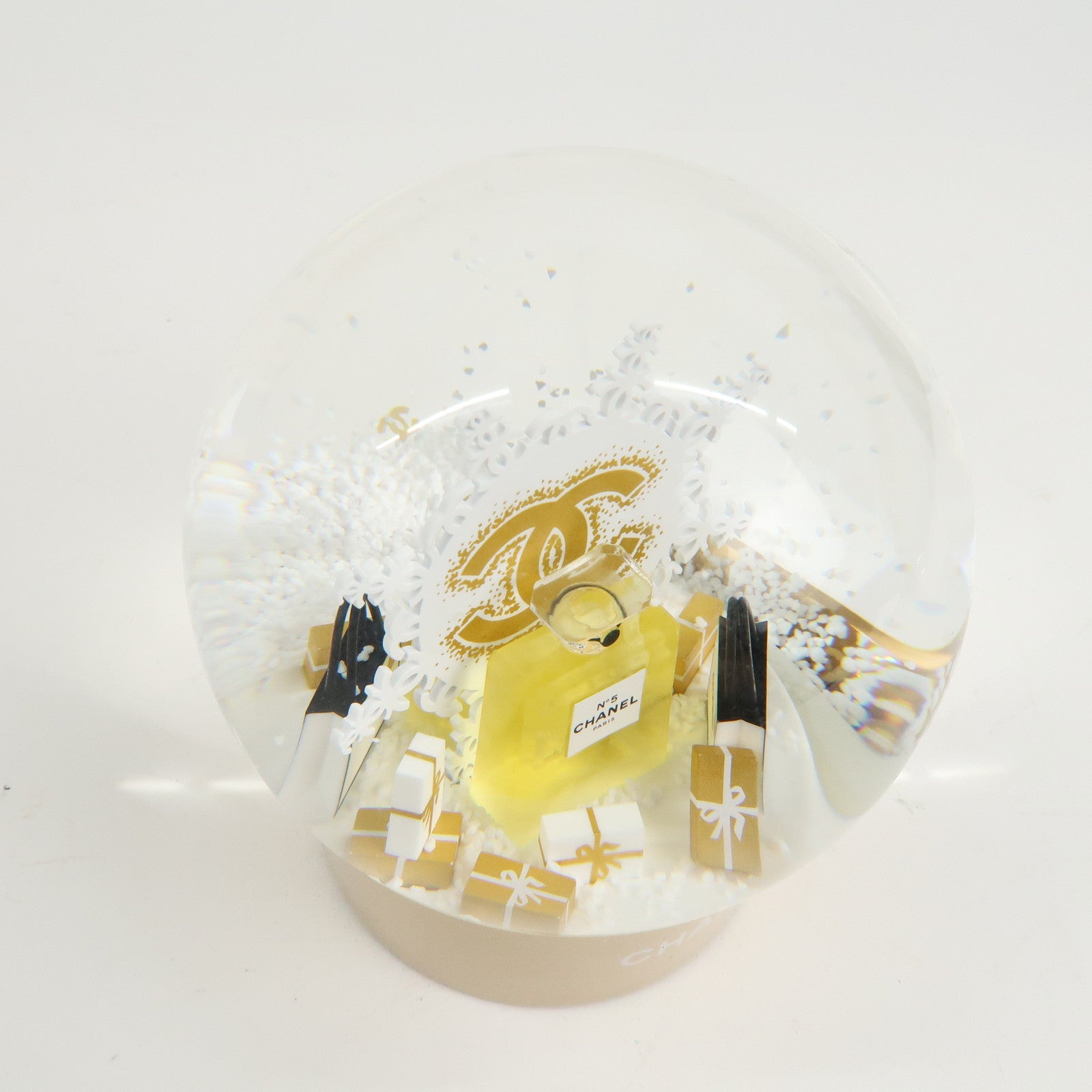 CHANEL COCO Mark No.5 Glass Snow Dome 2024 Novelty White Gold Used