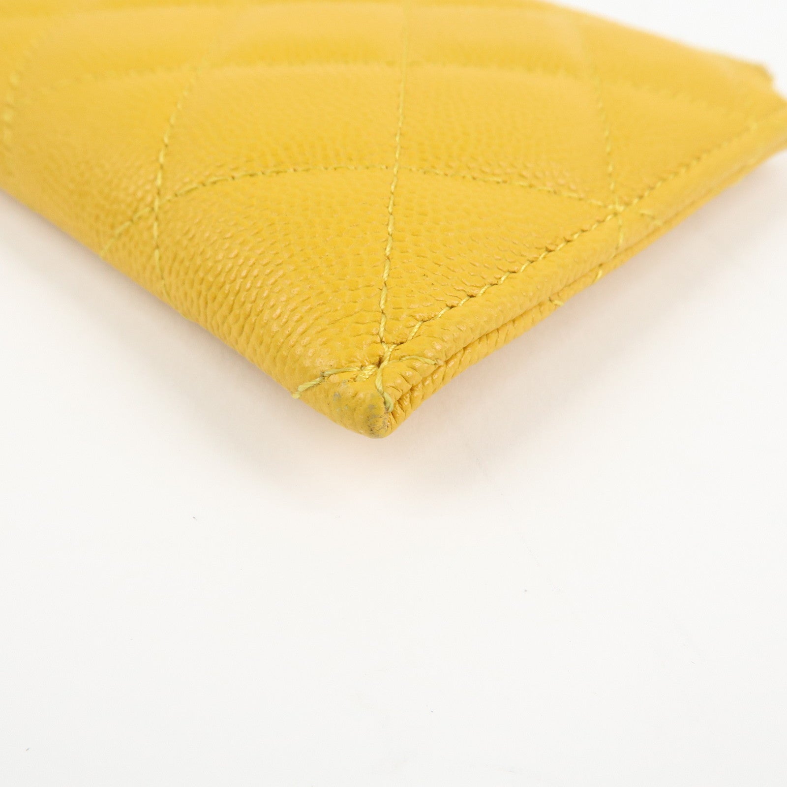 CHANEL Matelasse Caviar Skin Fragment Case Card Case Yellow Used