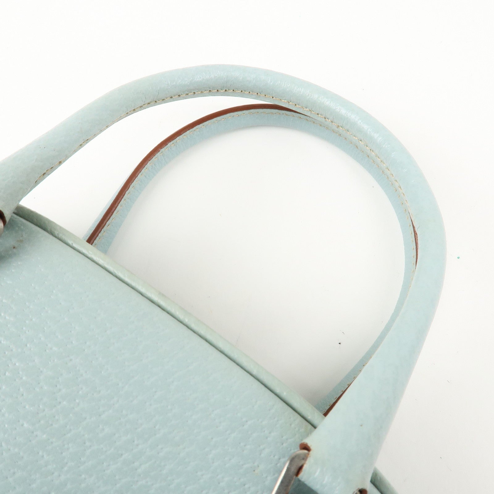 PRADA Leather Hand Bag Blue Silver Hardware