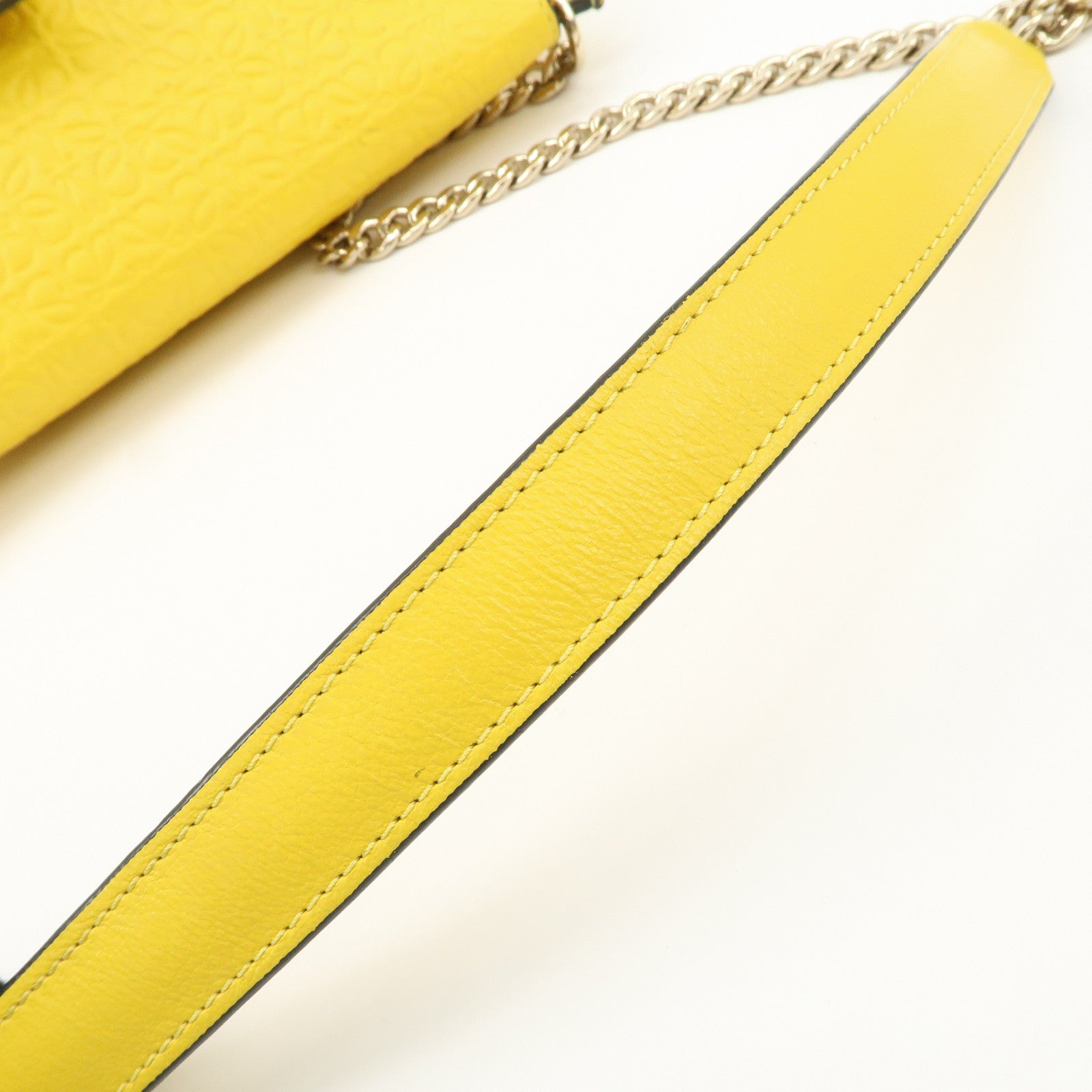 LOEWE Anagram Leather Avenue Chain Shoulder Bag Hand Bag Yellow Used