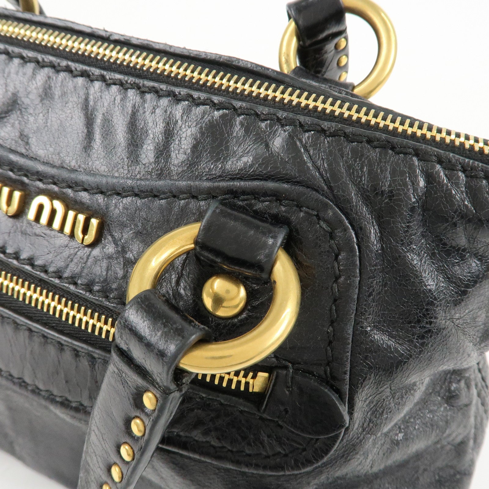 MIU MIU Leather 2 Way Bag Hand Bag Black