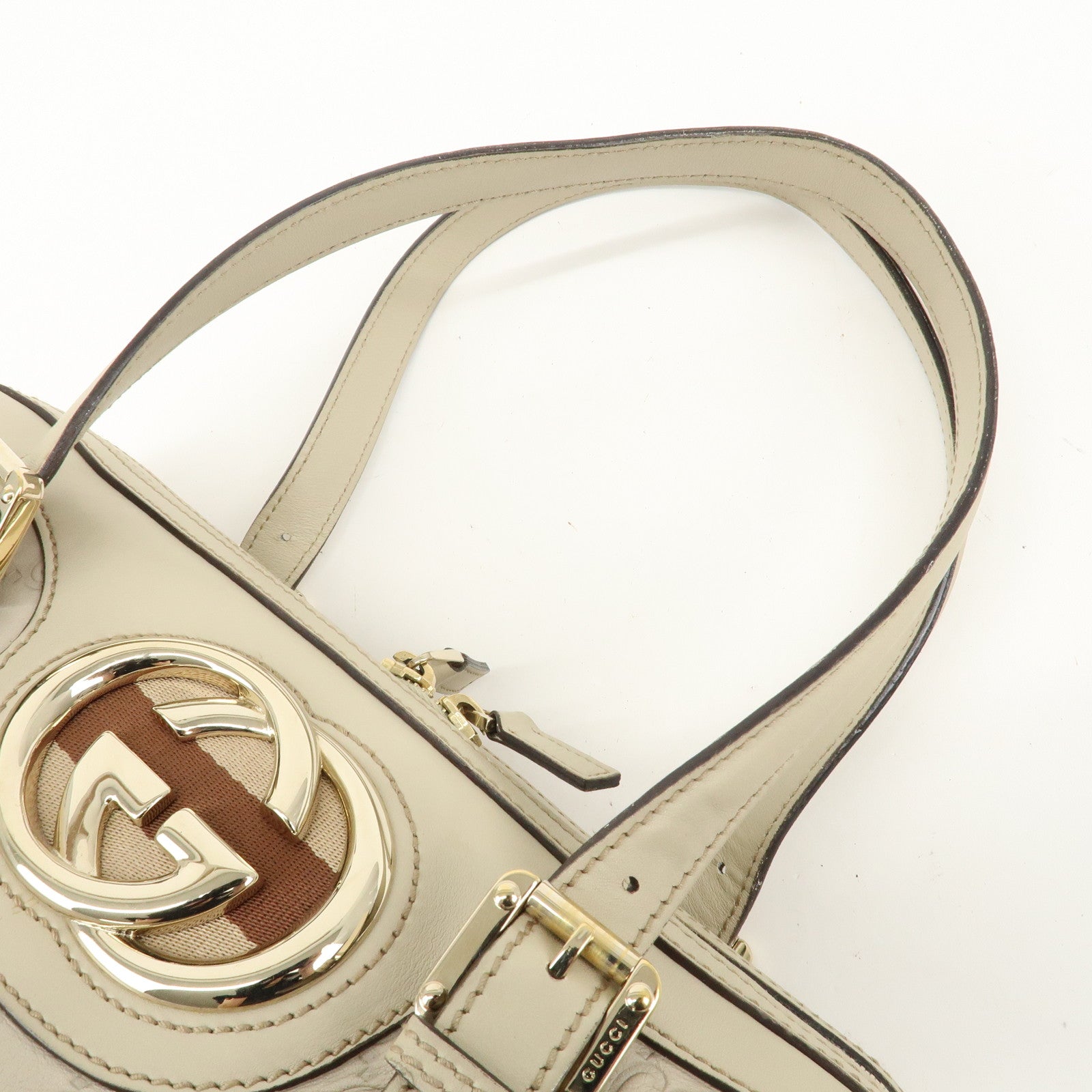 GUCCI Interlocking G Leather Mini Boston Hand Bag Gold 170009