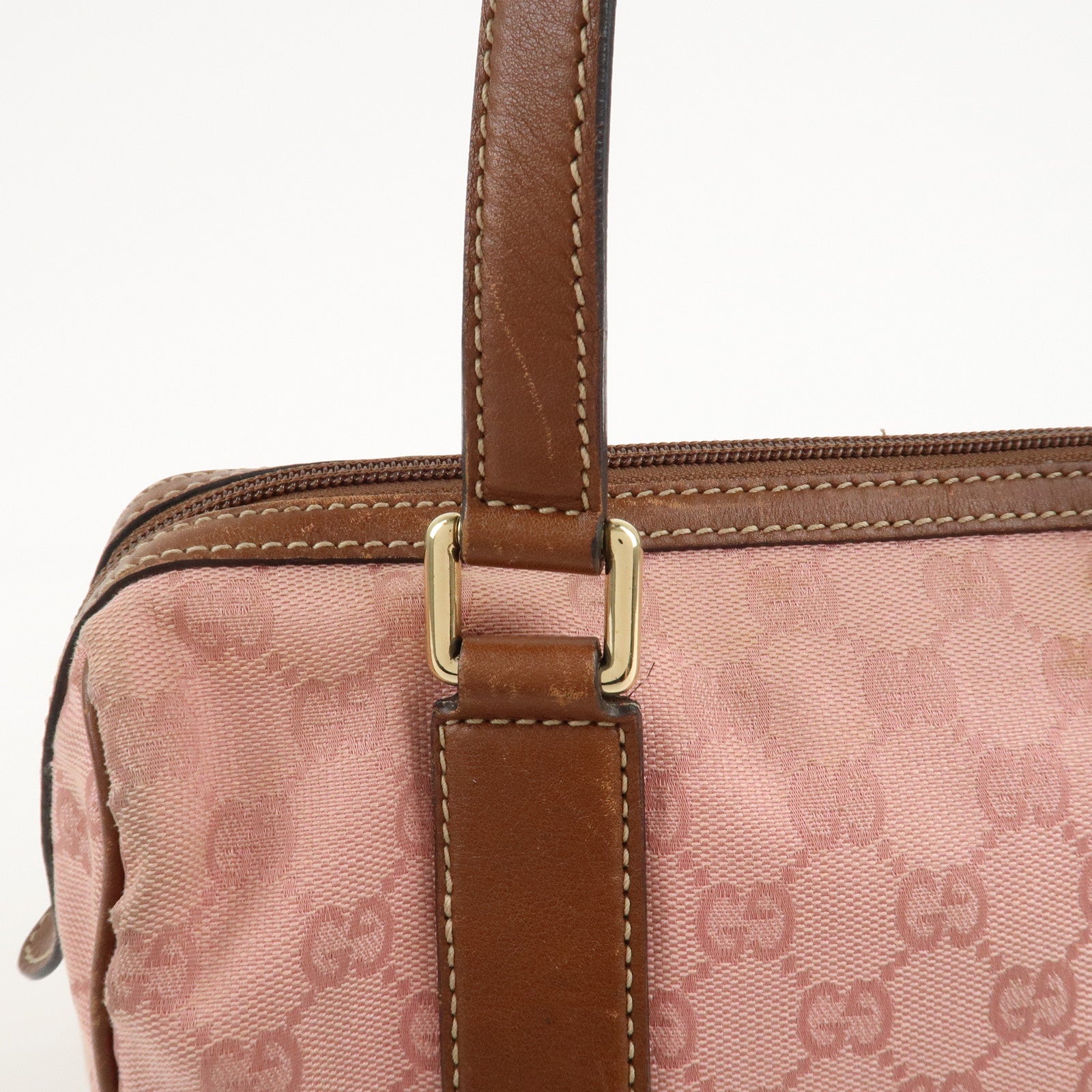 GUCCI GG Canvas Leather Boston Bag Pink Brown 257289