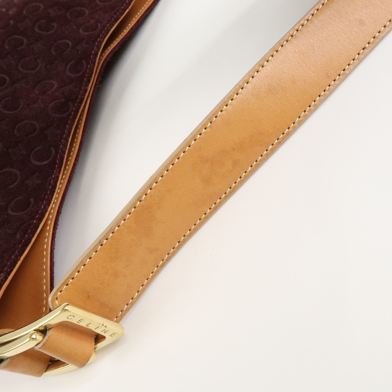 CELINE Suede Shoulder Bag Wine Beige MC00/2 Used