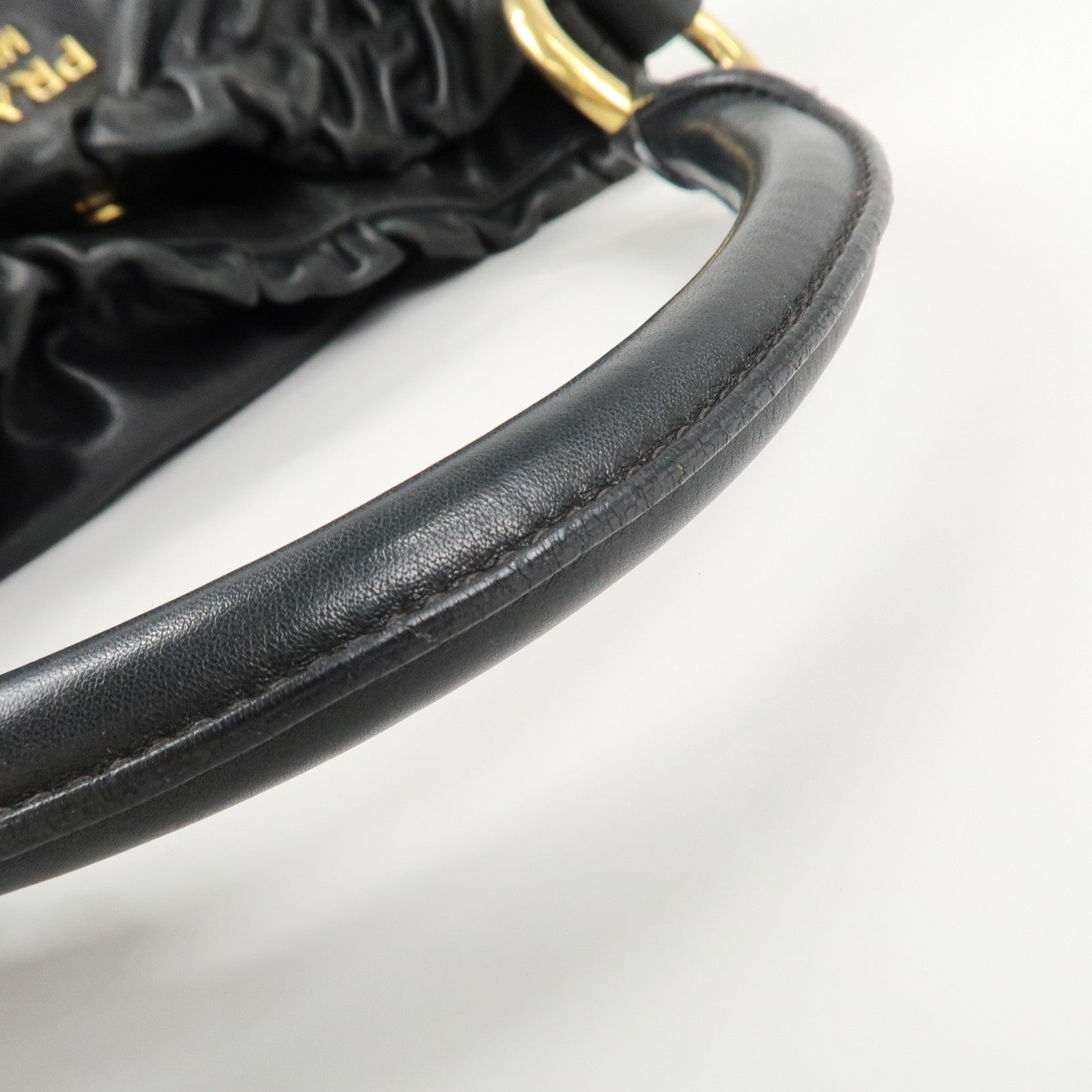 PRADA Leather Shoulder Bag Hand Bag Black Gold Hardware