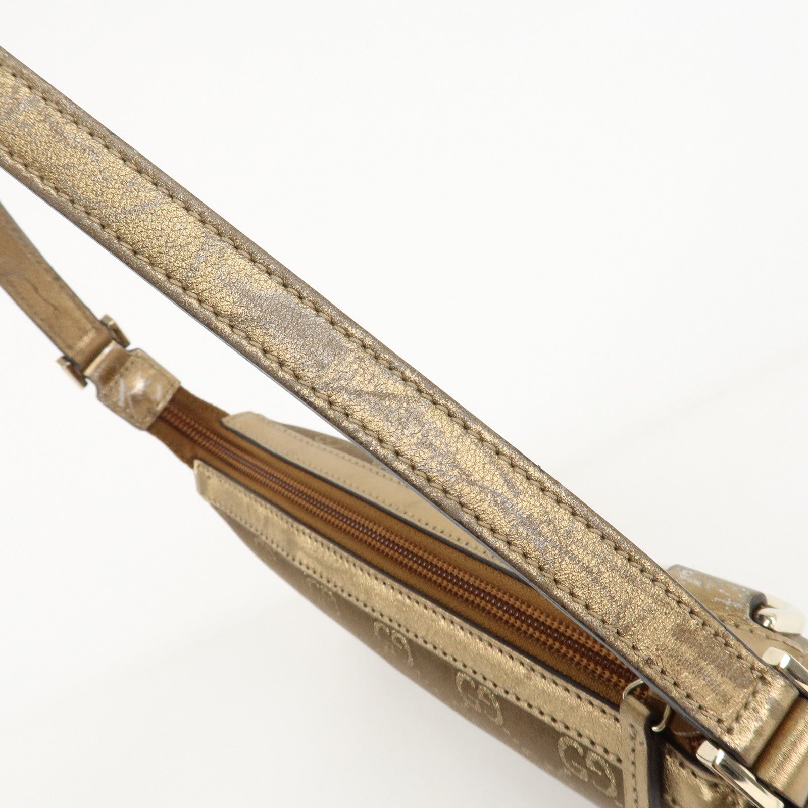 GUCCI Abbey Guccissima GG Satin Leather Hand Bag Gold 145750 Used