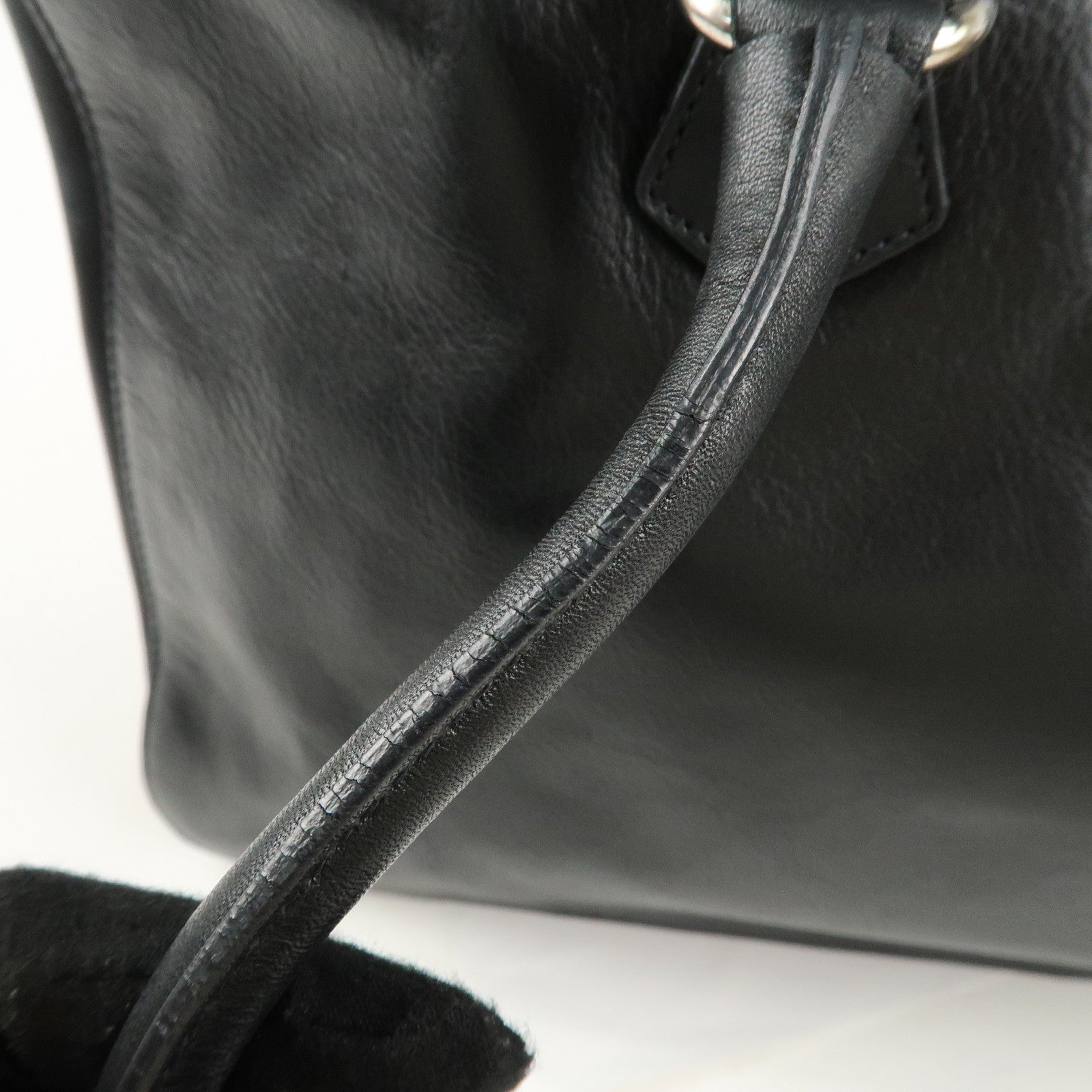 PRADA Leather Tote Bag Shoulder Bag Black Silver Hardware