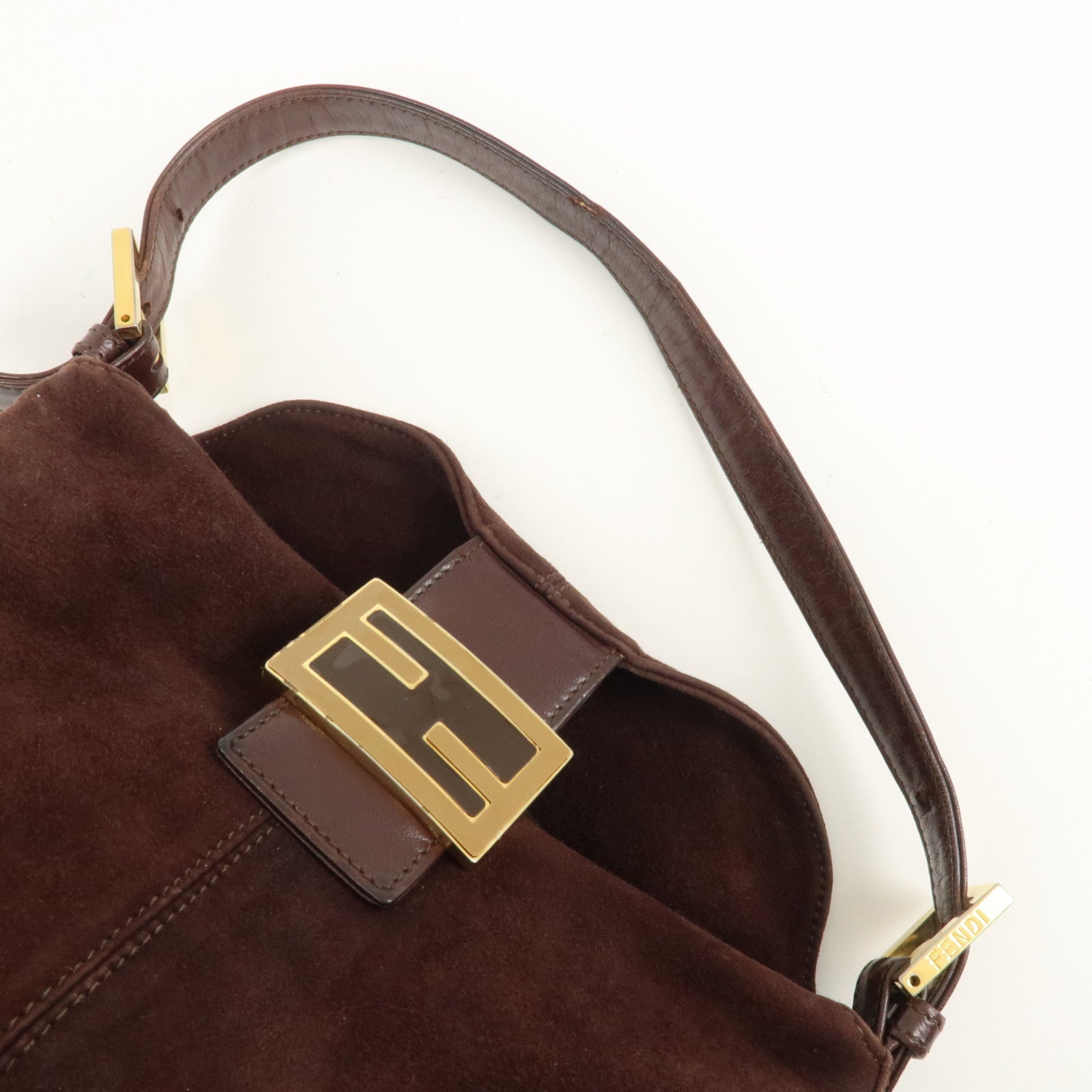 FENDI Suede Leather Shoulder Bag Hand Bag Brown 26426