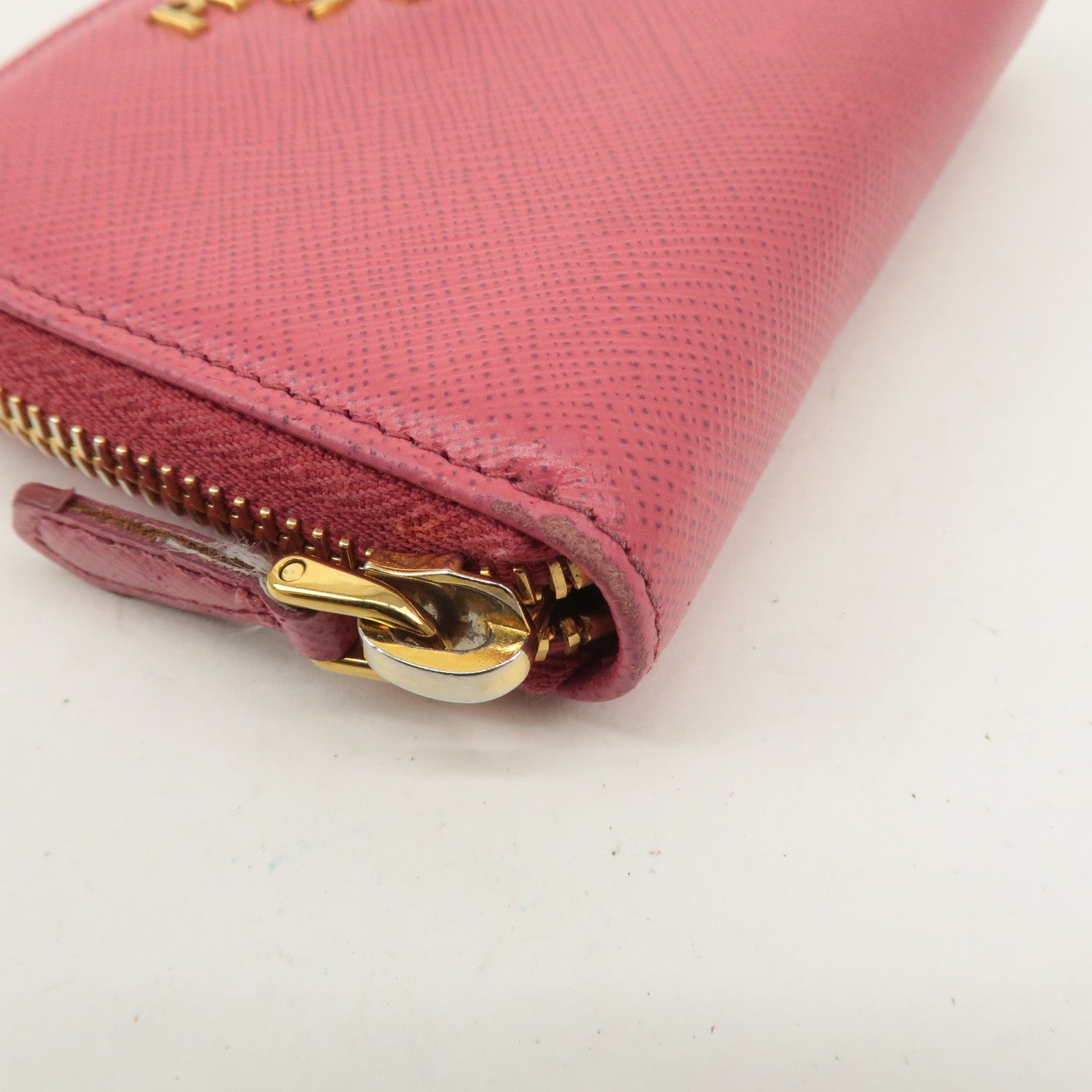 PRADA Logo Saffiano Leather Round Zipper Small Wallet Pink 1MM268