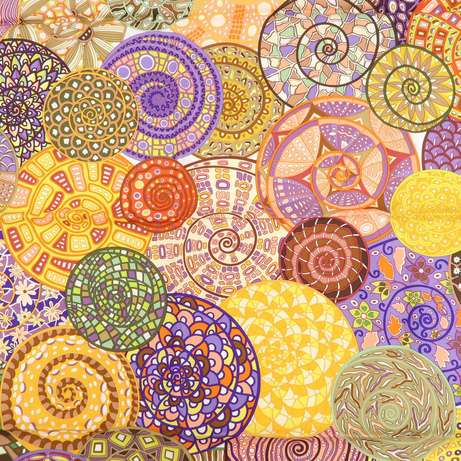 HERMES 100% Silk Carre 90 Reves d'Escargots Scarf Multi Color Used