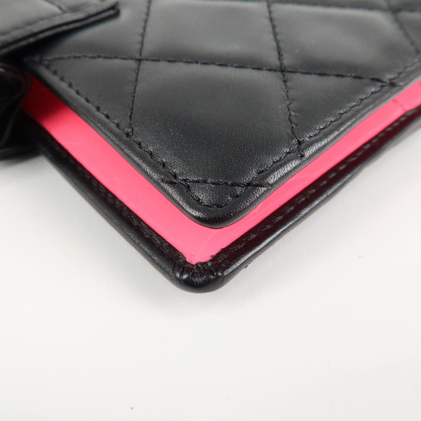 CHANEL Cambon Line Lamb Skin Planner Cover Black A13505 Used