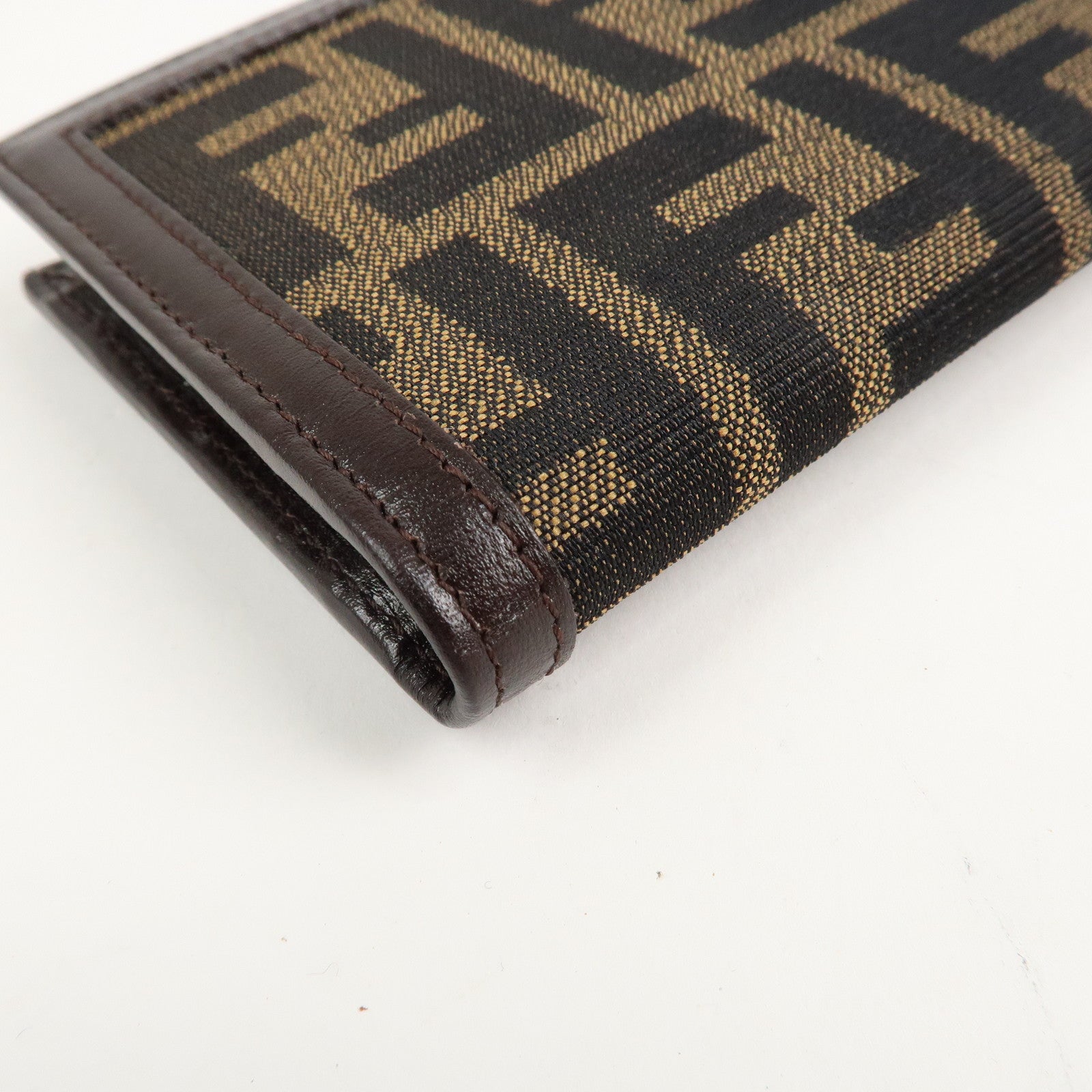 FENDI Zucca Canvas Leather Bi-fold Long Wallet Brown Black 1690