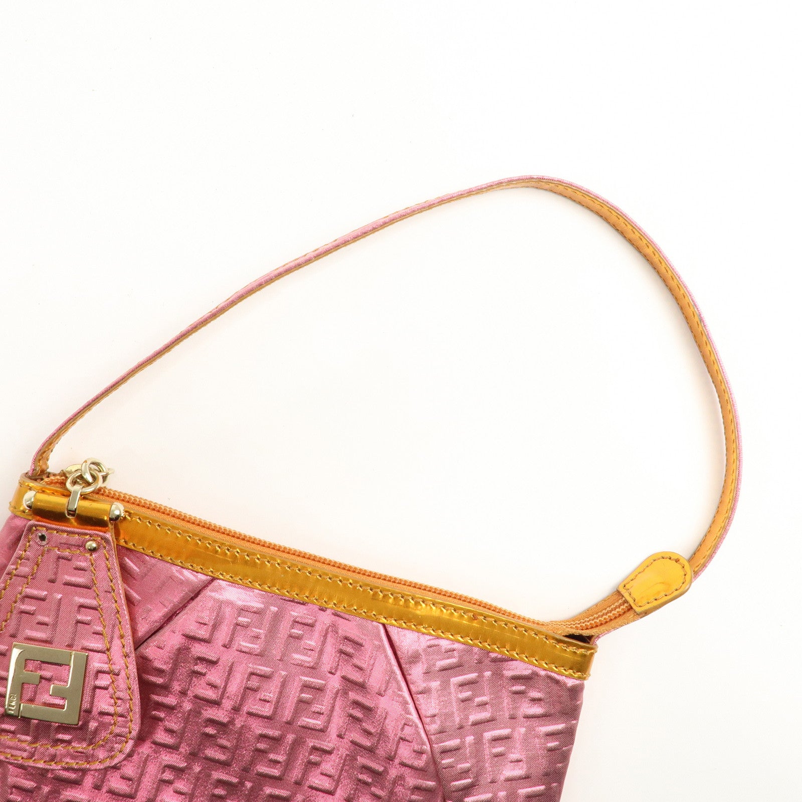 FENDI Zucchino PVC Patent Leather Shoulder Bag Hand Bag Pink Gold