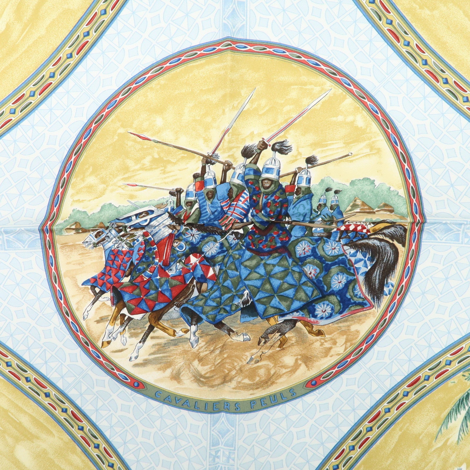 HERMES Carre 90 Silk 100%  Scarf CAVALIERS PEULS Navy Blue Used