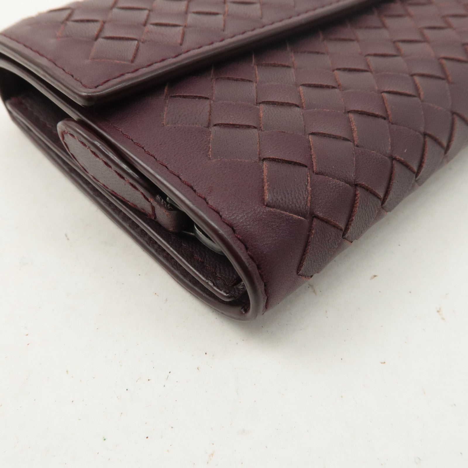 BOTTEGA VENETA Intrecciato Leather Bi-fold Long Wallet Wine Red