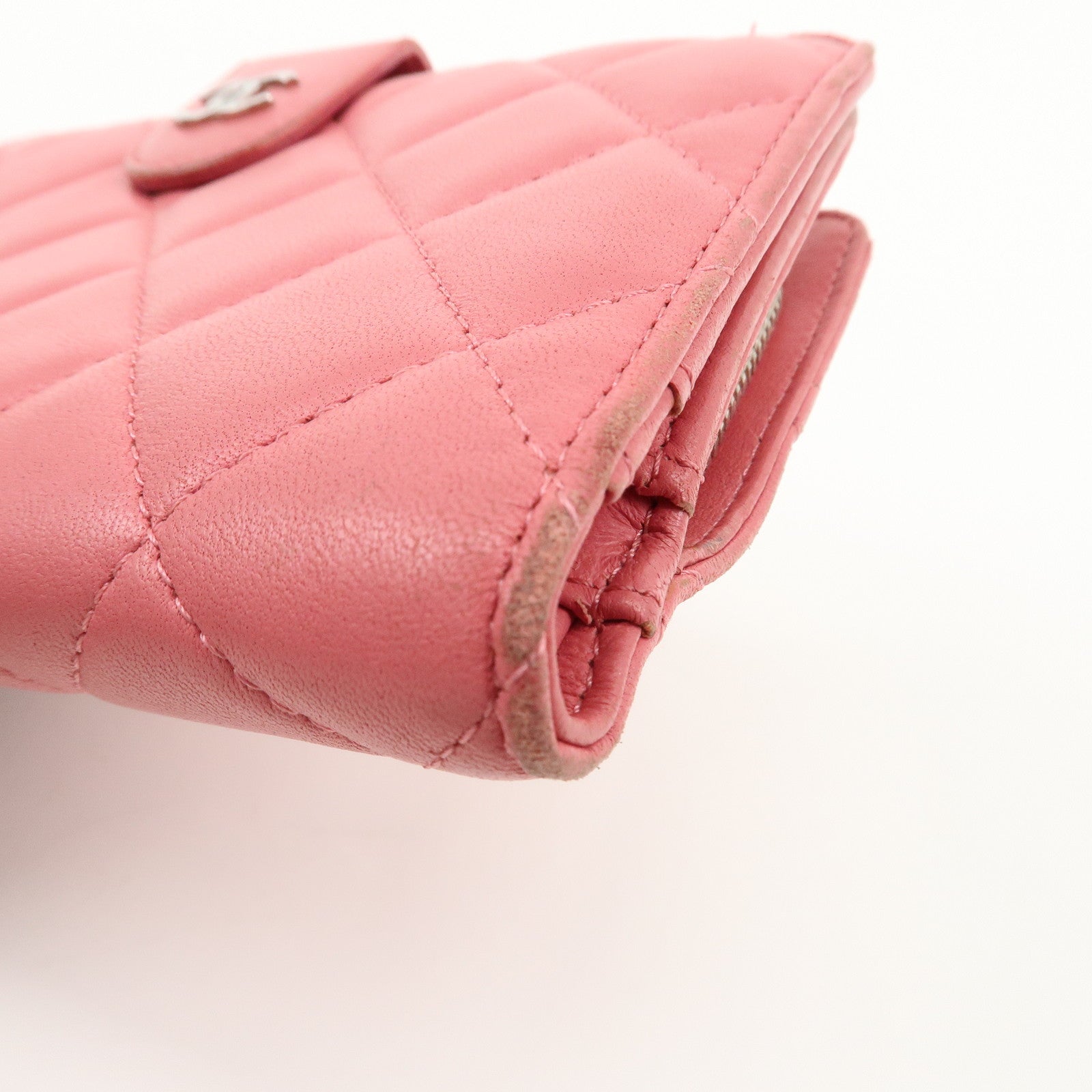 CHANEL Matelasse Lamb Skin Coco Mark Bi-fold Wallet Pink A48667