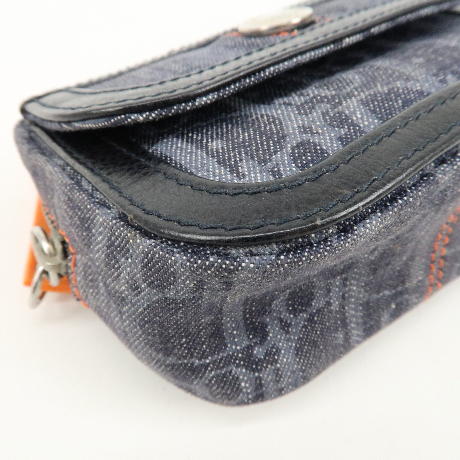 Christian Dior Trotter Denim Canvas Leather Flight Pouch Navy