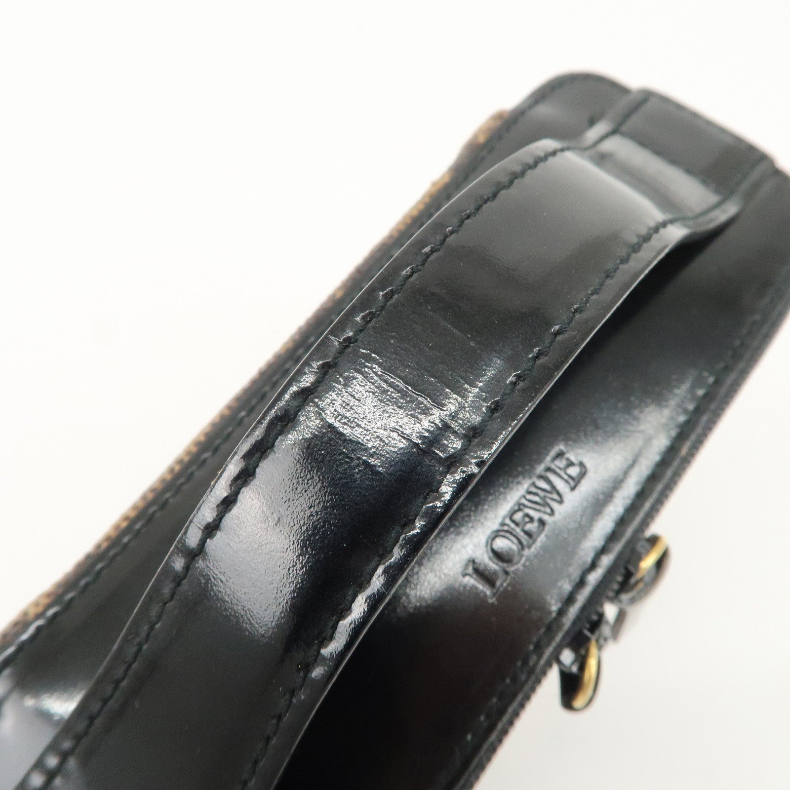 LOEWE Nylon Canvas Patent Leather Leopard Vanity Bag Black Beige Used