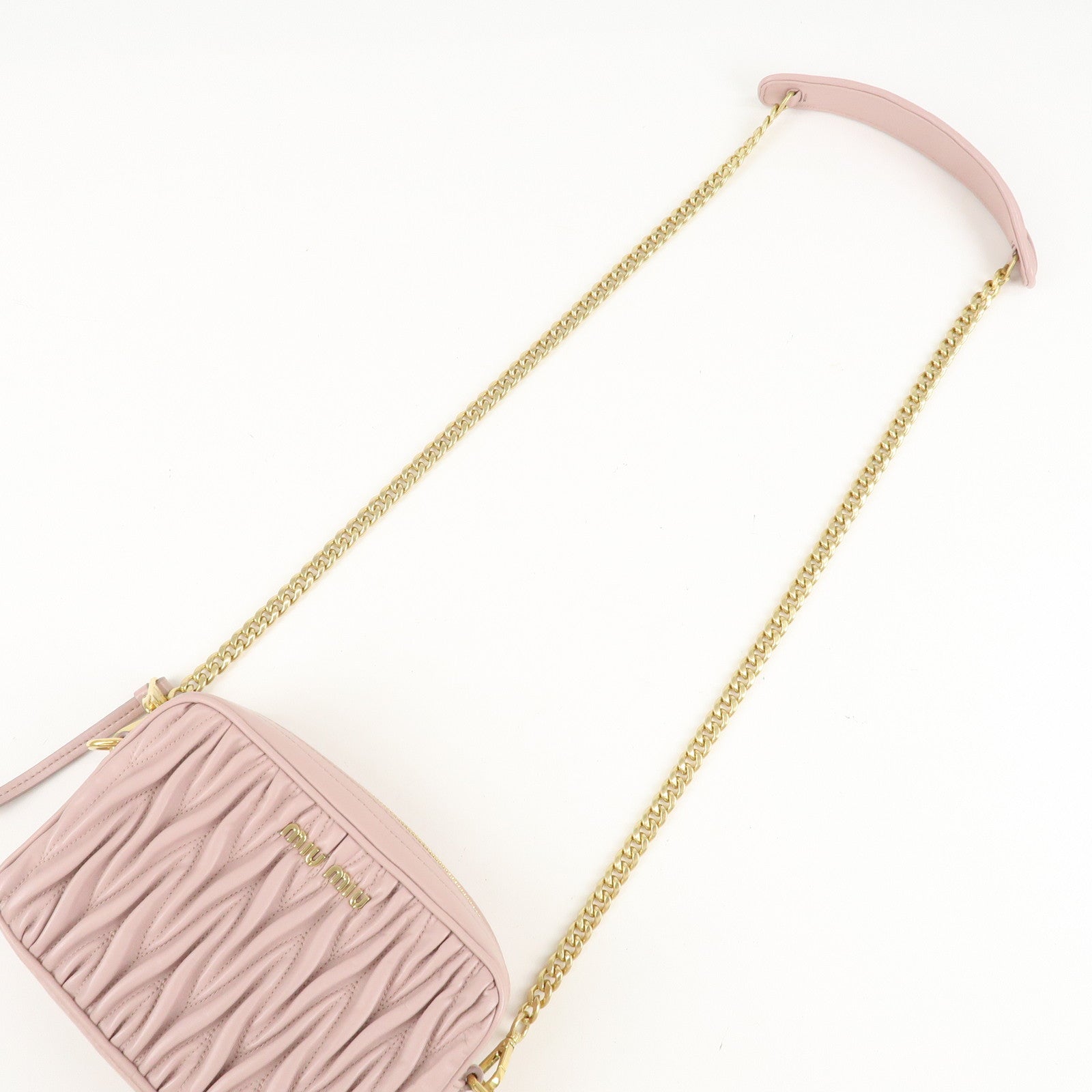 MIU MIU Matelasse Leather Chain Shoulder Bag Pink Beige Used