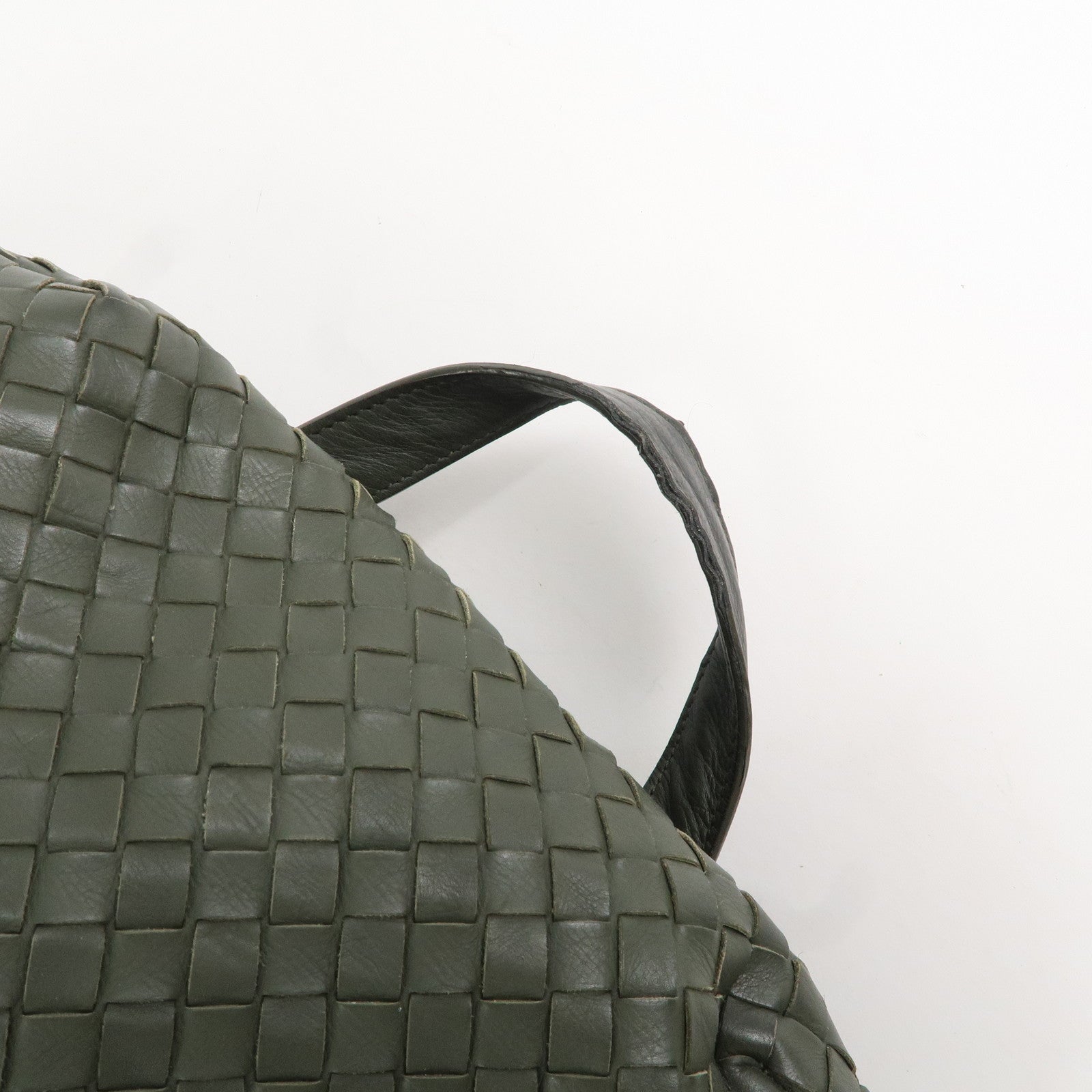 BOTTEGA VENETA Intrecciato Canvas Leather Backpack Rucksack Khaki