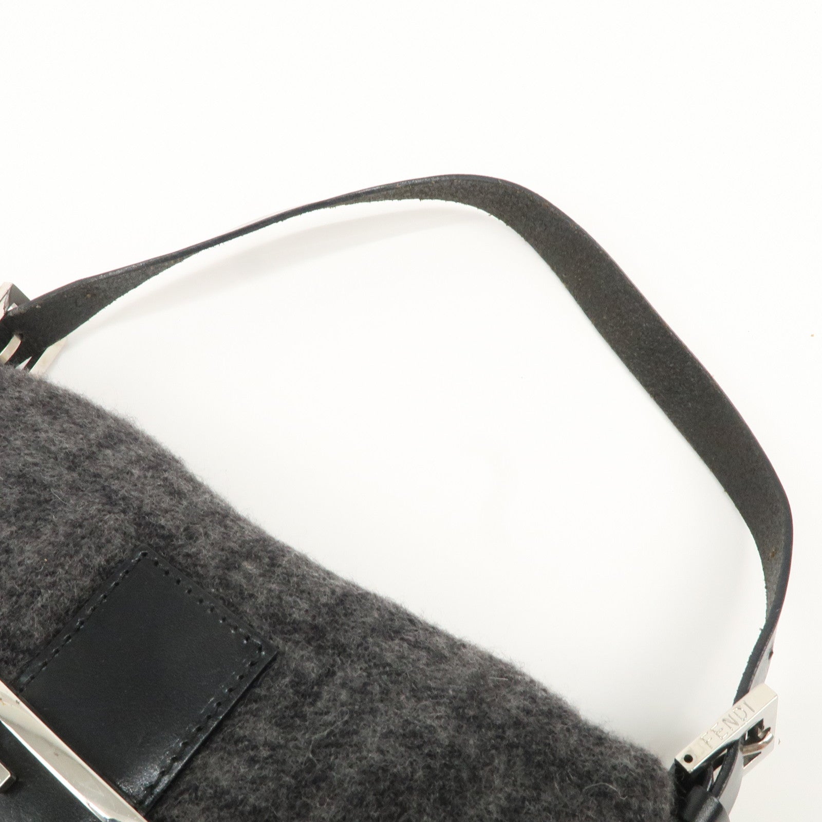 FENDI Mamma Baguette Zucca Wool Leather Shoulder Bag Gray 26424