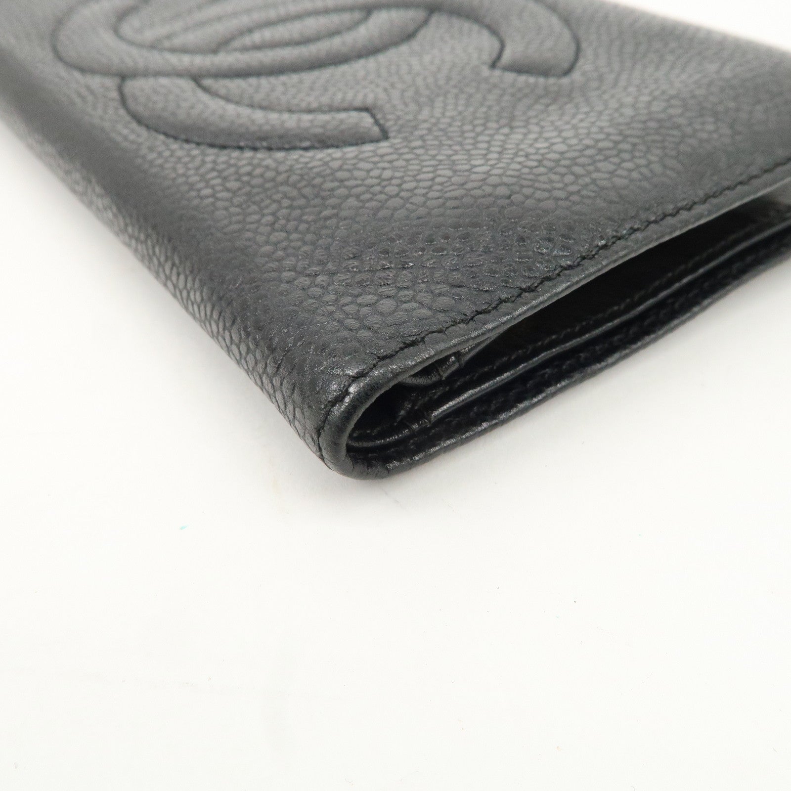 CHANEL Caviar Skin COCO Mark Bi-fold Wallet Black A01429