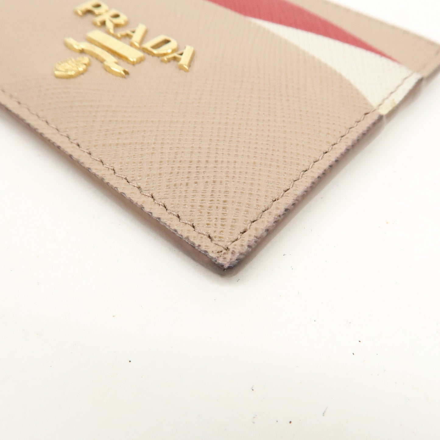 PRADA Logo Saffiano Leather Card Case Card Holder Pink Beige