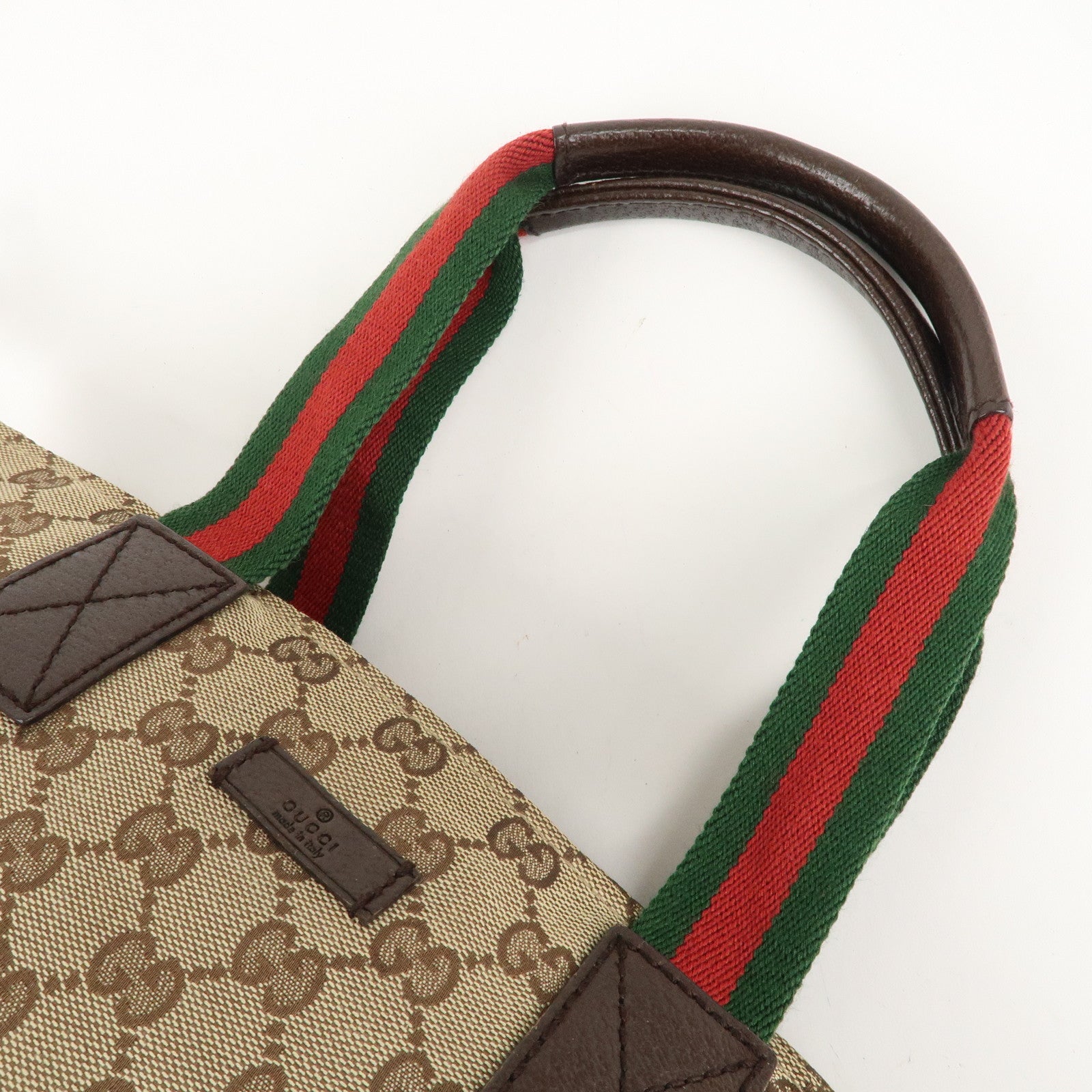 GUCCI Sherry GG Canvas Leather Tote Bag Beige Brown 131228