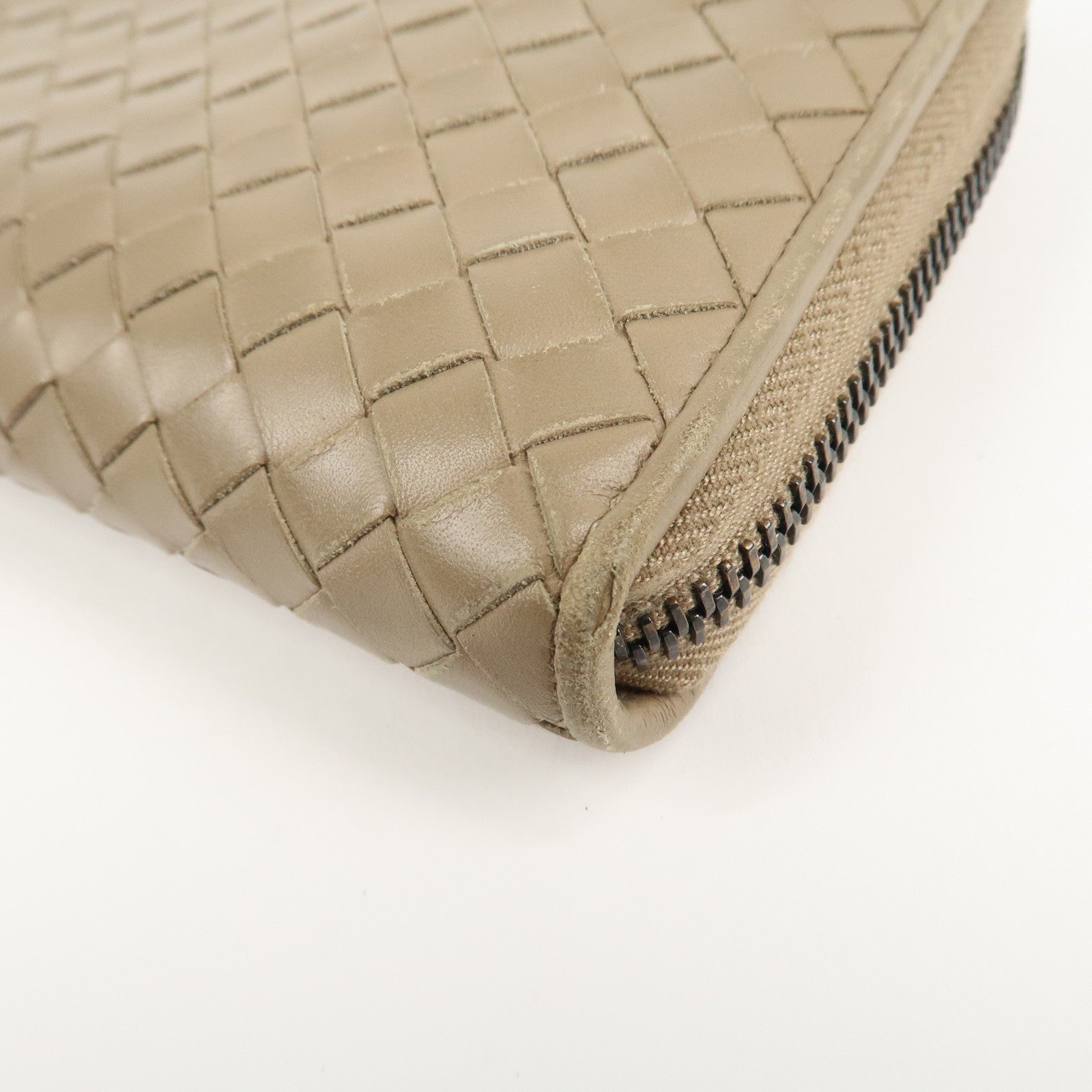 BOTTEGA VENETA Intrecciato Leather Zip Around Long Wallet Beige Used