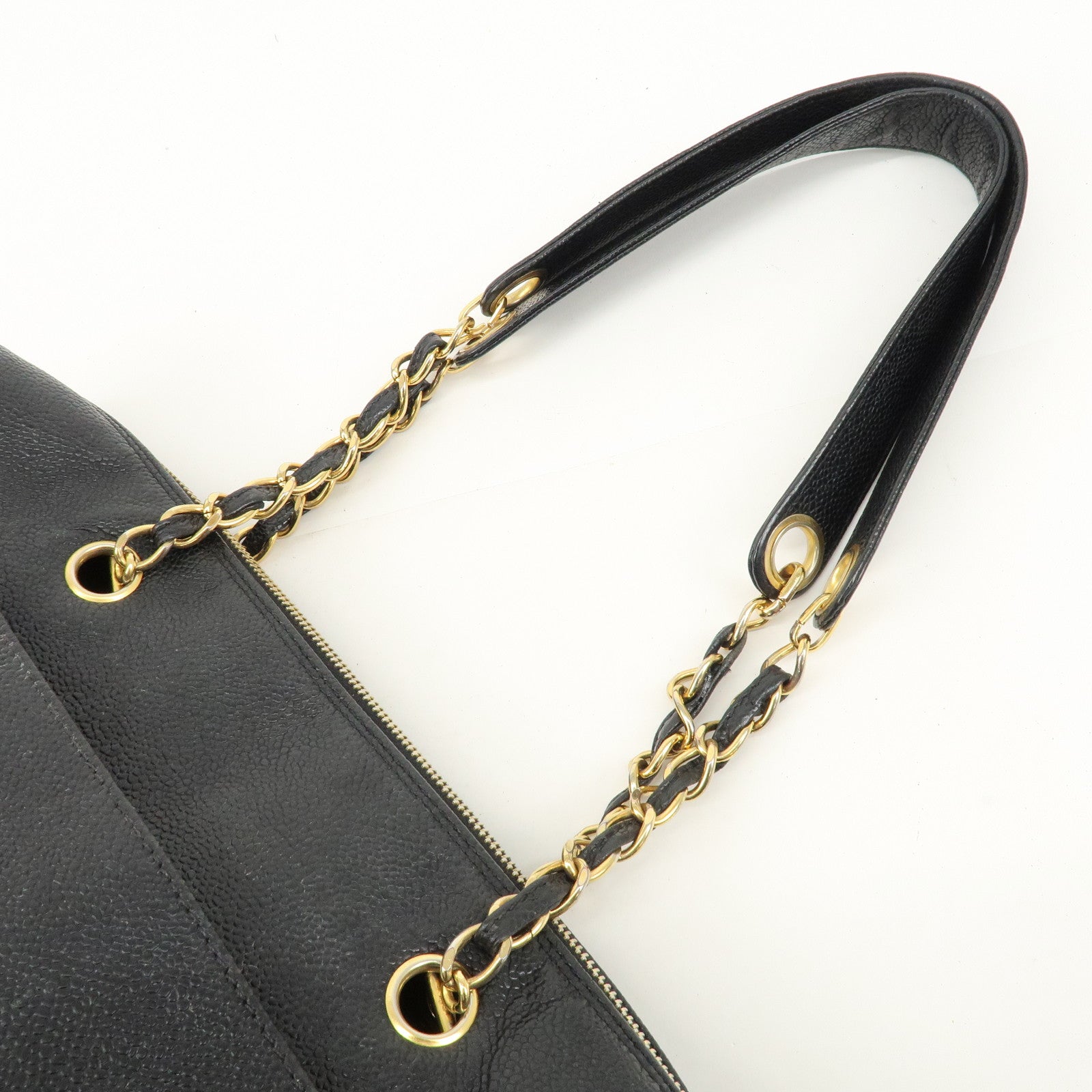 CHANEL Caviar Skin Chain Shoulder Bag Boston Bag Black A10491