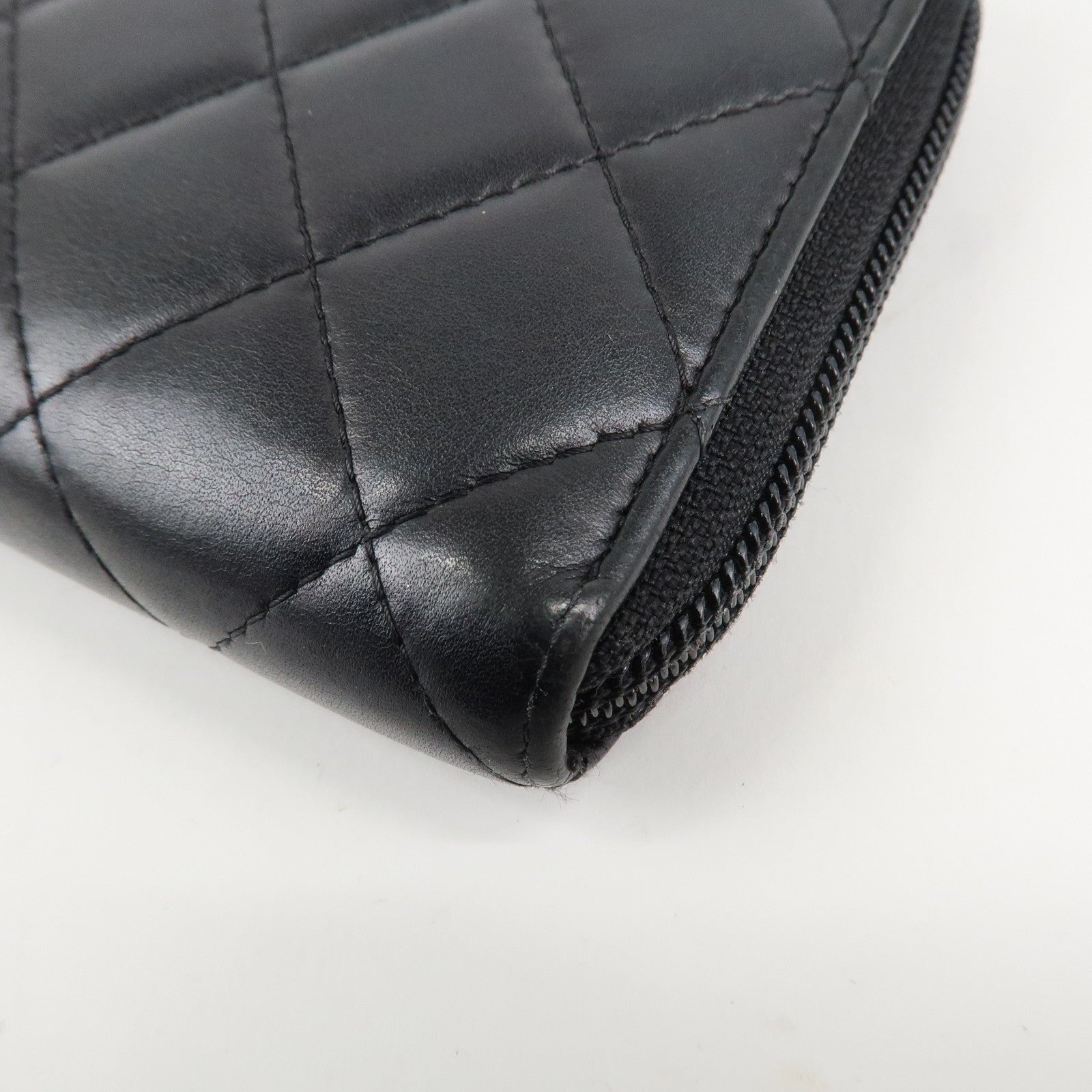 CHANEL Cambon Line Patent Leather Zip Around Long Wallet A50078 Used