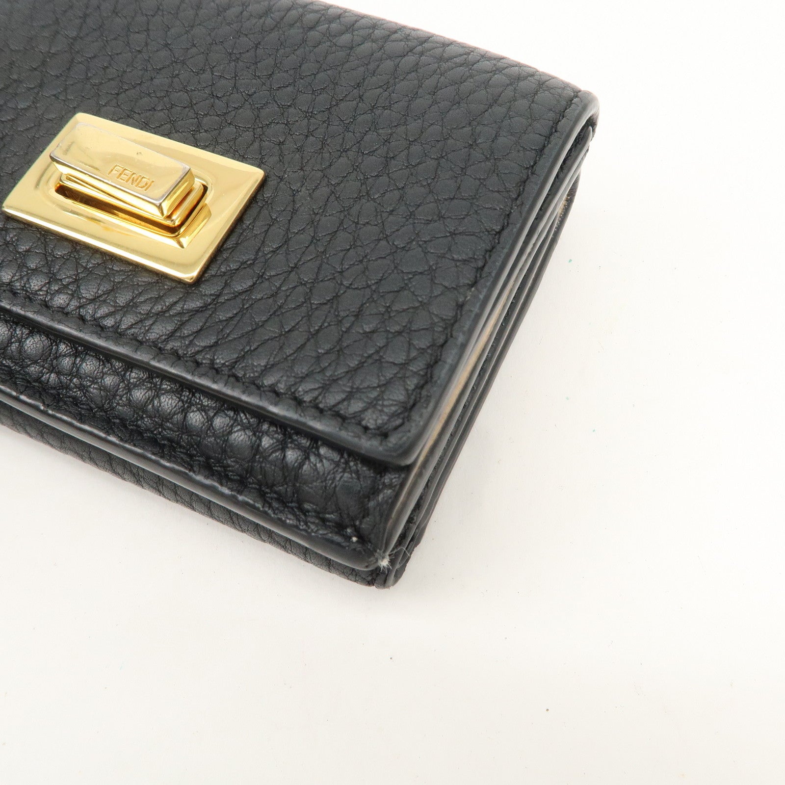 FENDI Leather Peekaboo Micro Wallet Black Gold Hardware 8M0426