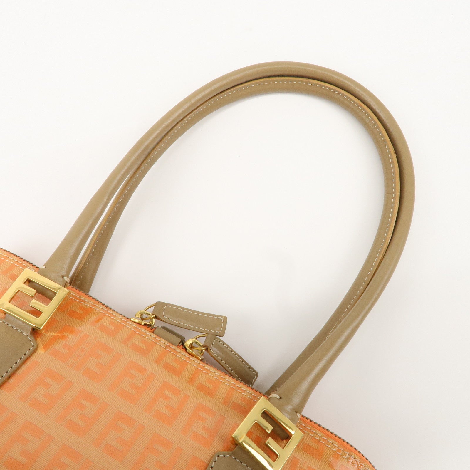 FENDI Zucchino PVC Leather Shoulder Bag Han Bag Beige Orange