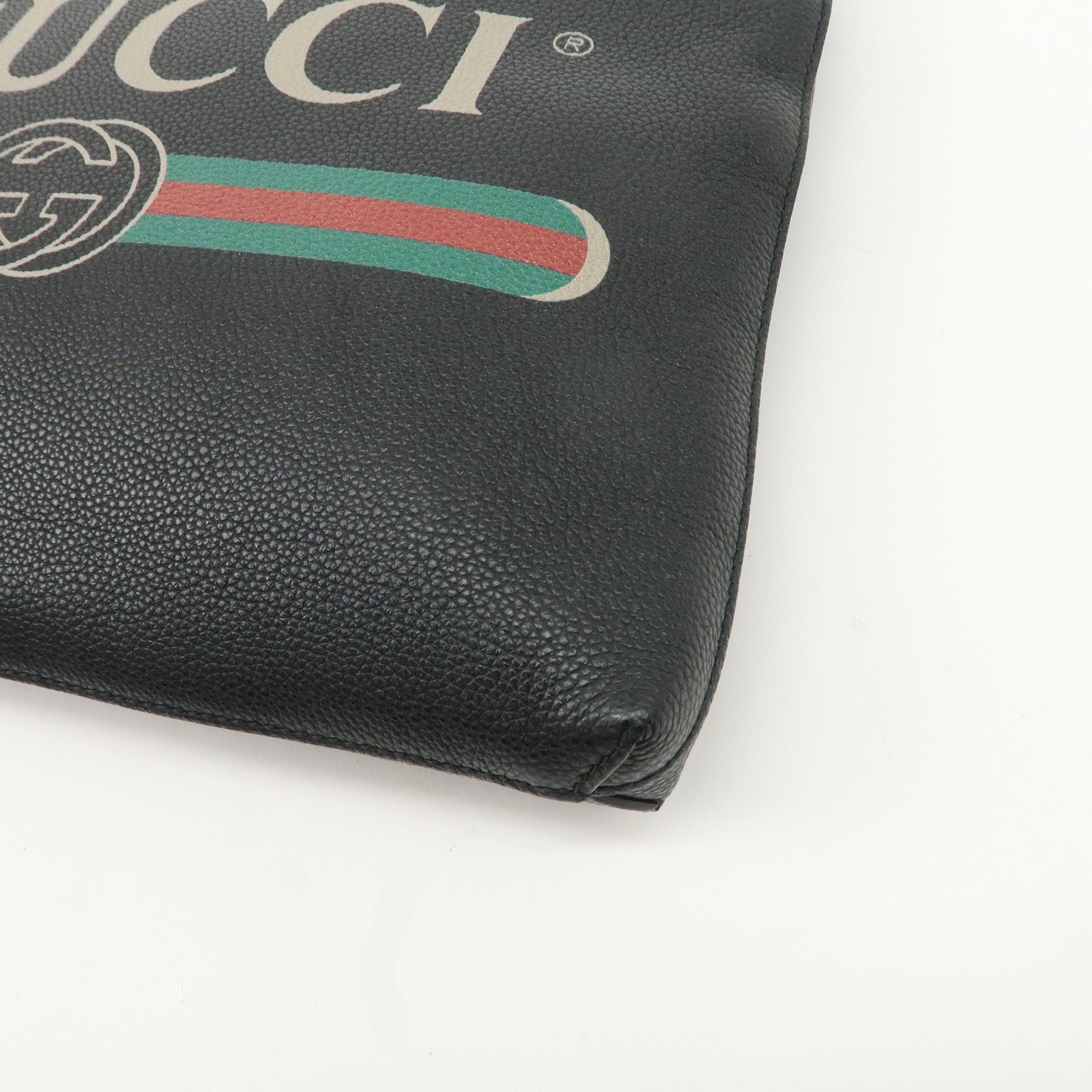 GUCCI Leather Portfolio Medium Clutch Bag Black 572770 Used