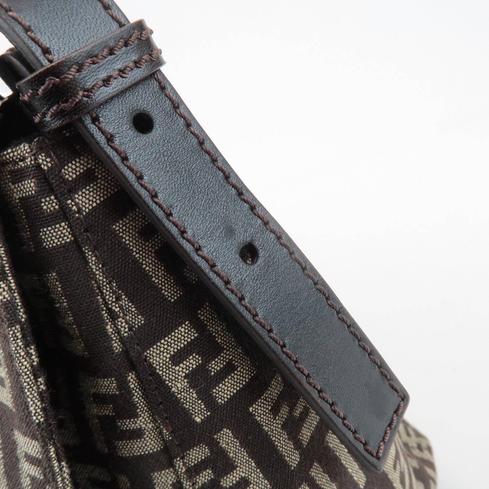 FENDI Mamma Baguette Zucchino Canvas Leather Shoulder Bag 8BR001 Used